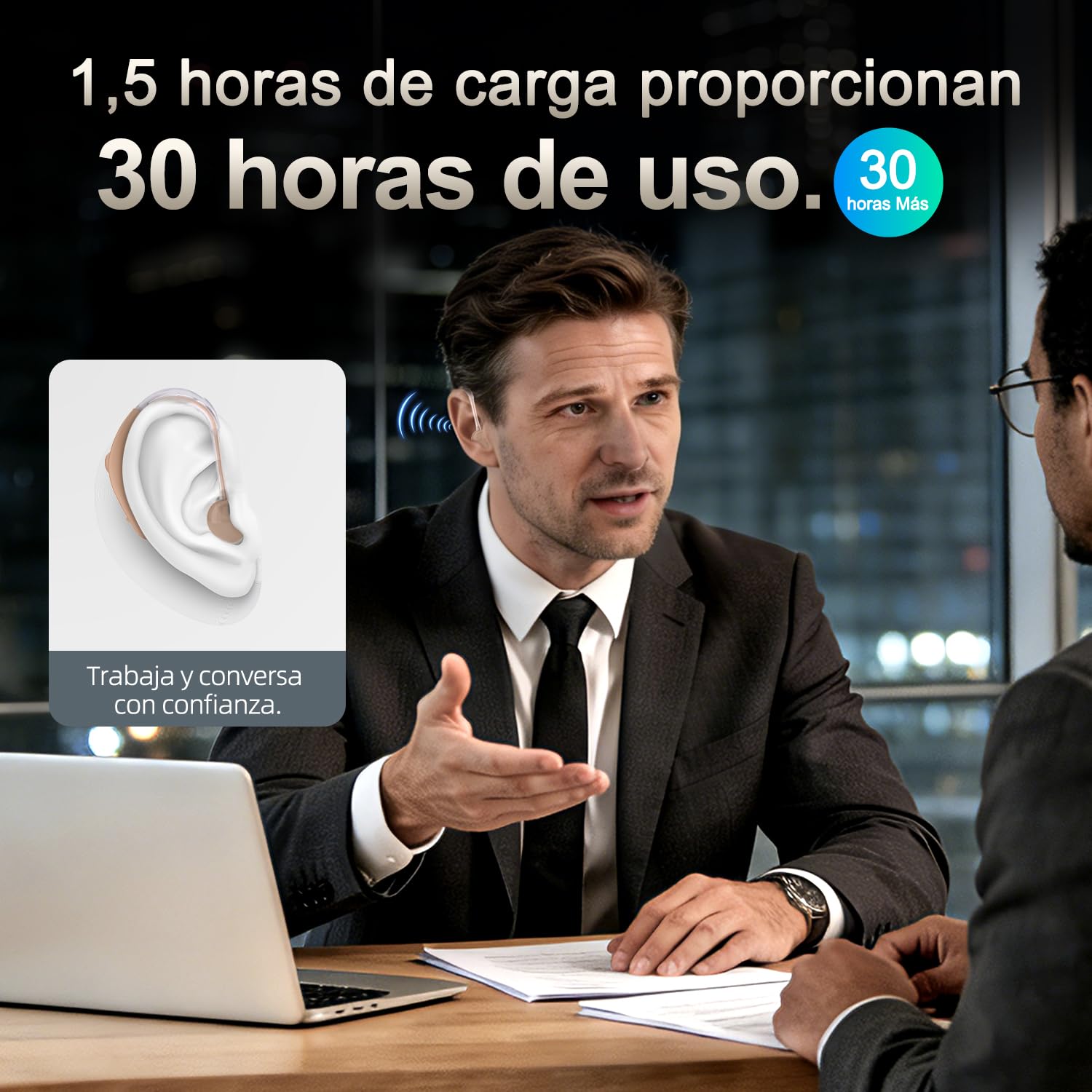 Reducción de ruido digital volumen ajustable. Dispositivo de sonido recargable para personas mayores, con Diseño retroauricular cómodo y ligero con puerto de carga tipo C.