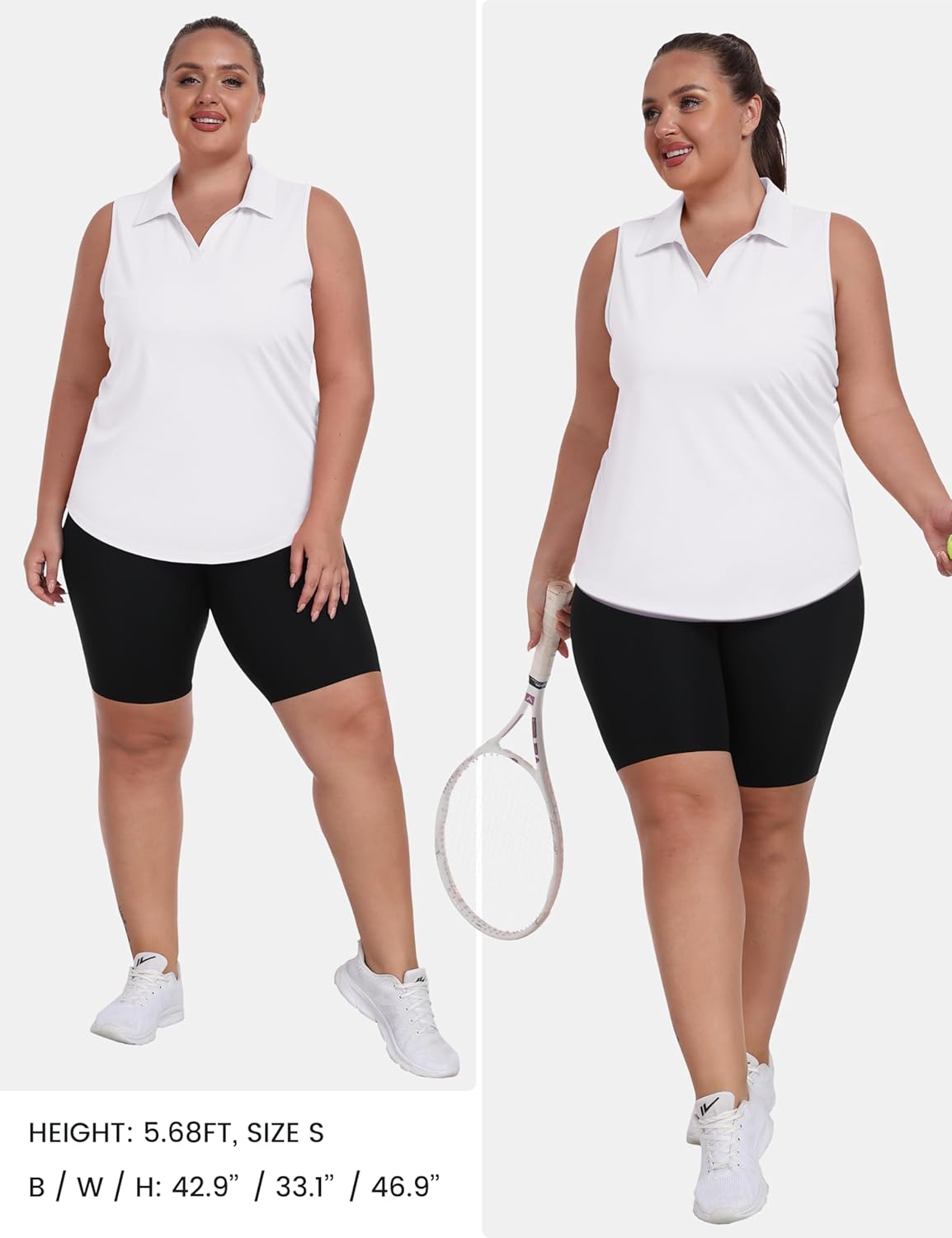 MoFiz Womens Plus Size Tennis Shirts Sleeveless V-Neck Activewear Golf Shirt Lightweight Fast Dry Collared Hiking Polo Tops White 2XL - Image 6