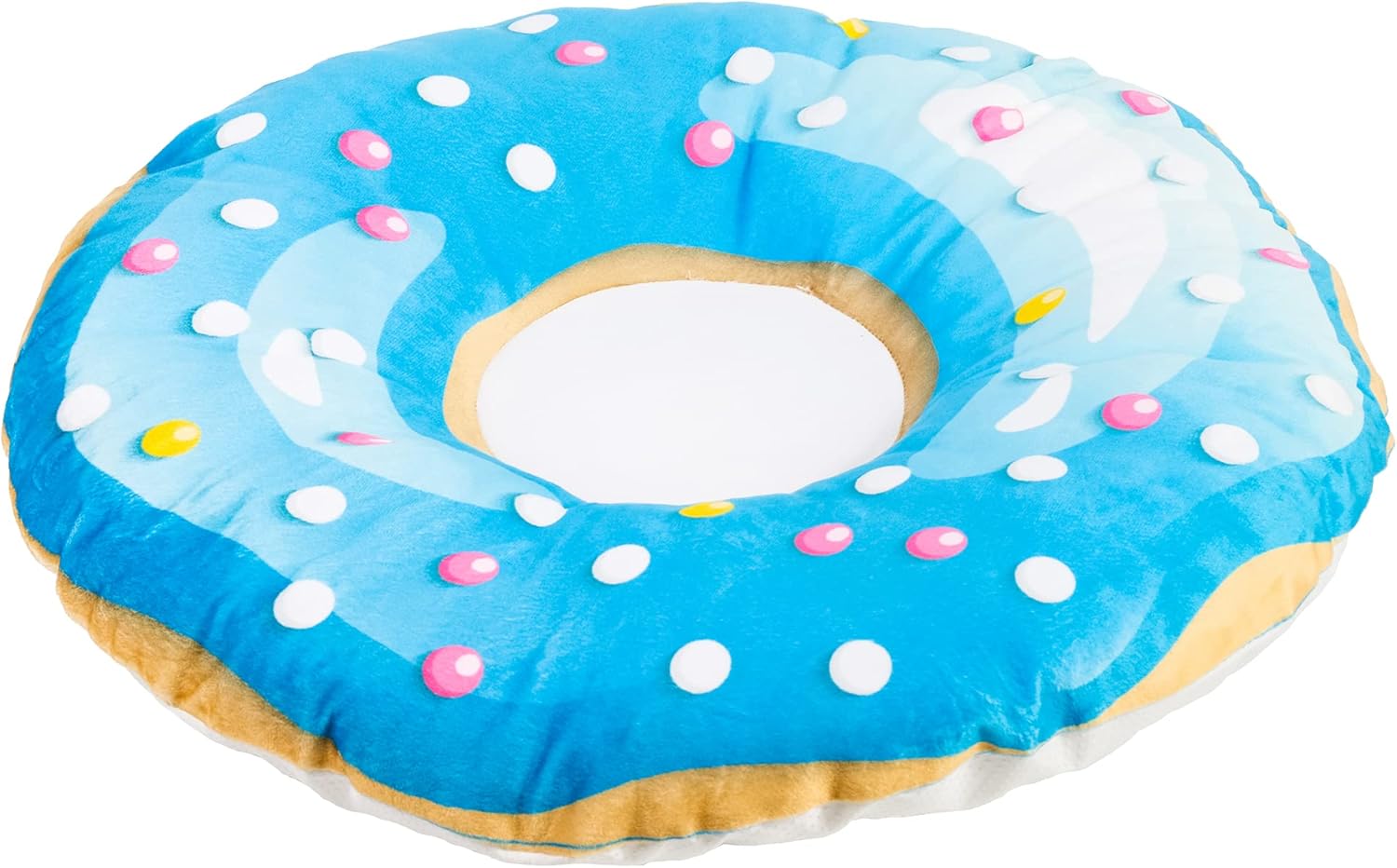Longrich Donut Cat Bed & Dog Bed, 3D Realistic Donut Print Pets Bed with Non-Slip Bottom for Medium/Large Indoor Pets, Machine Washable, 24 inches, SkyBlue Dots Sprinkle