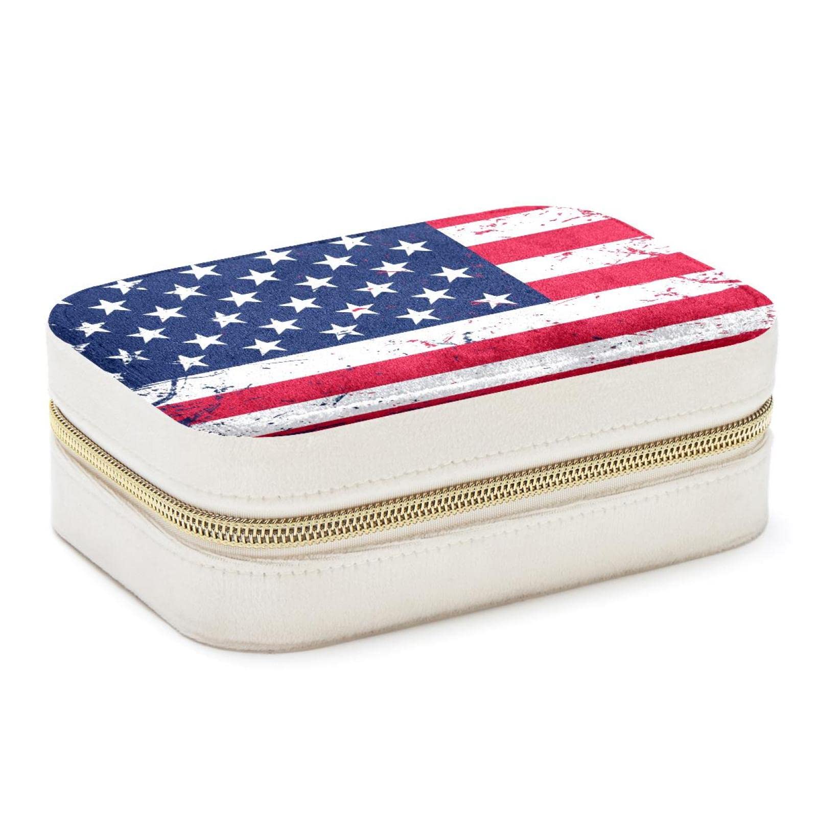 Women's Multi American Flag Retro Usa Jewelry Box Portable Travel Jewelrys Organizer Case Earrings Rings Necklaces Display Storage Holder Boxes For Girls Bridesmaid Gifts