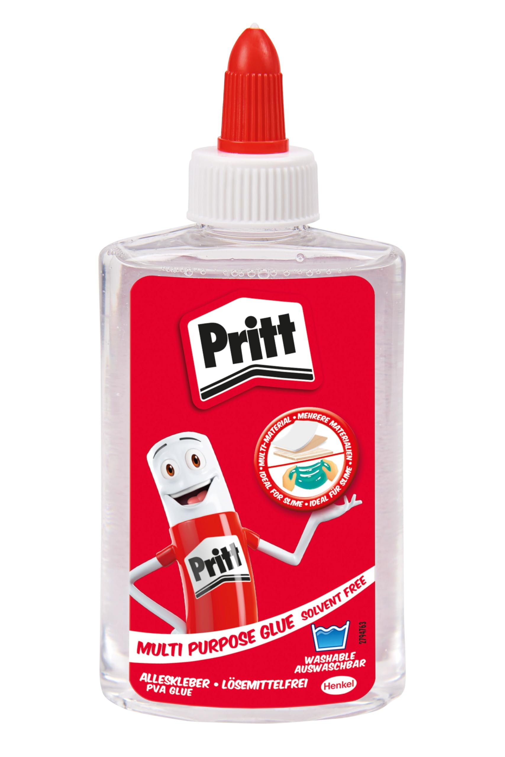 Pritt Alleskleber transparent, schnell trocknender Kleber, lösemittelfreier Flüssigkleber ideal für Büro, zu Hause oder Schule, Bastelkleber für viele Bastelmaterialien, 12x 145g