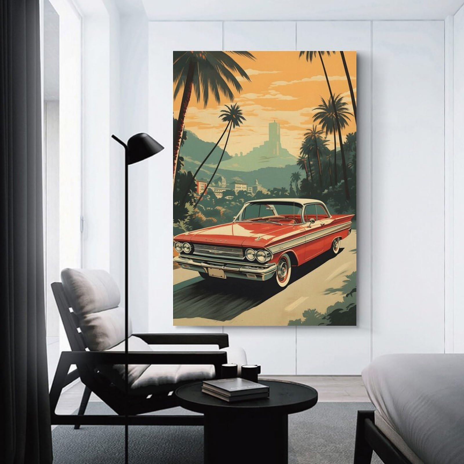 Junmoney Unframe-Style-6 Decorative Wall Artwork Vintage Car Sunset Scene-1, 20X30inch(50X75cm), For New Homes, Bedrooms Or Workspaces, Canvas Artwork With Gifting Potential