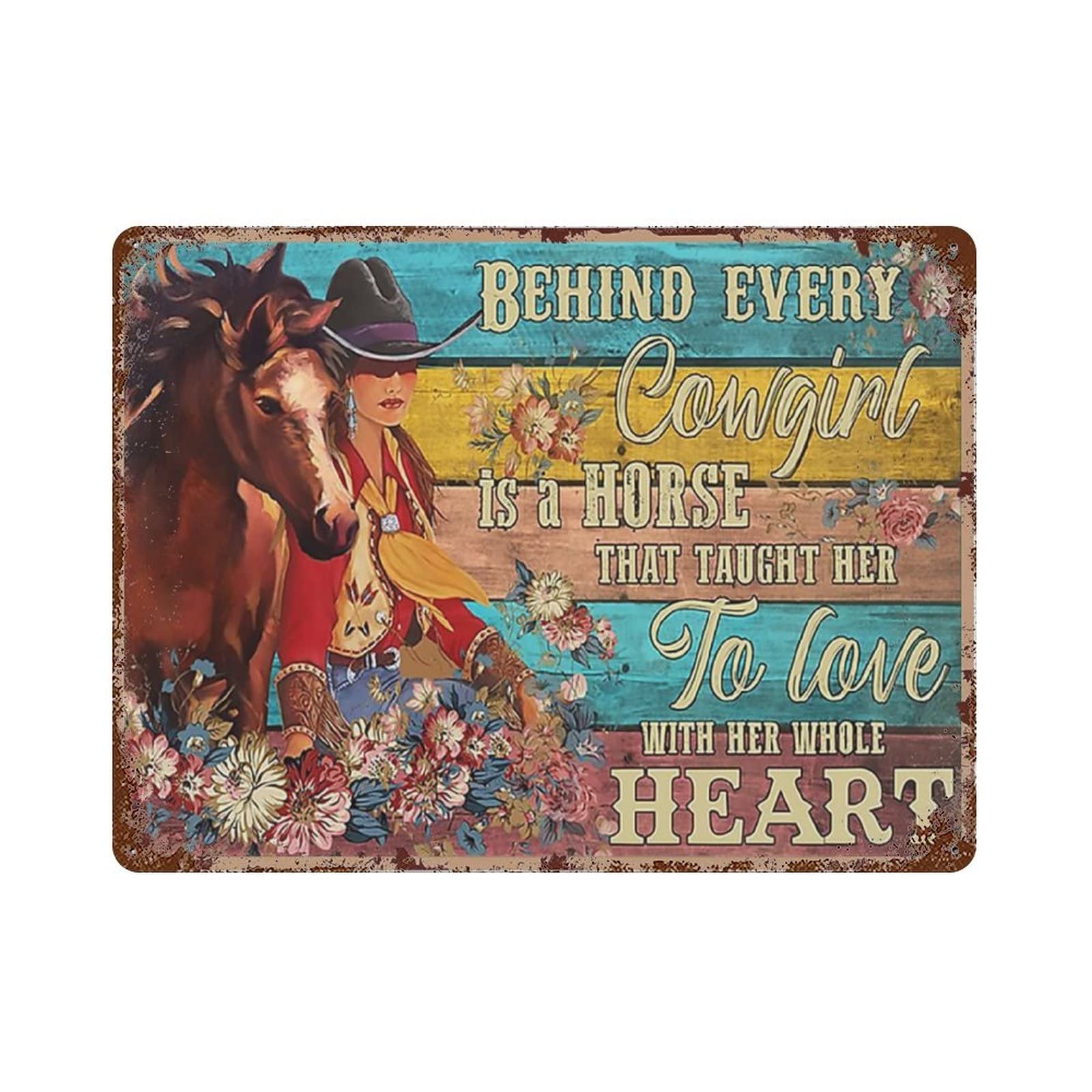 AOOEDM Behind Every Cowgirl Is A Horse Vintage Tin Sign Metal Tin Signs for Man Cave Funny Art Wall Plaque Kitchen Bar Pub Coffee Shop Wall Decor