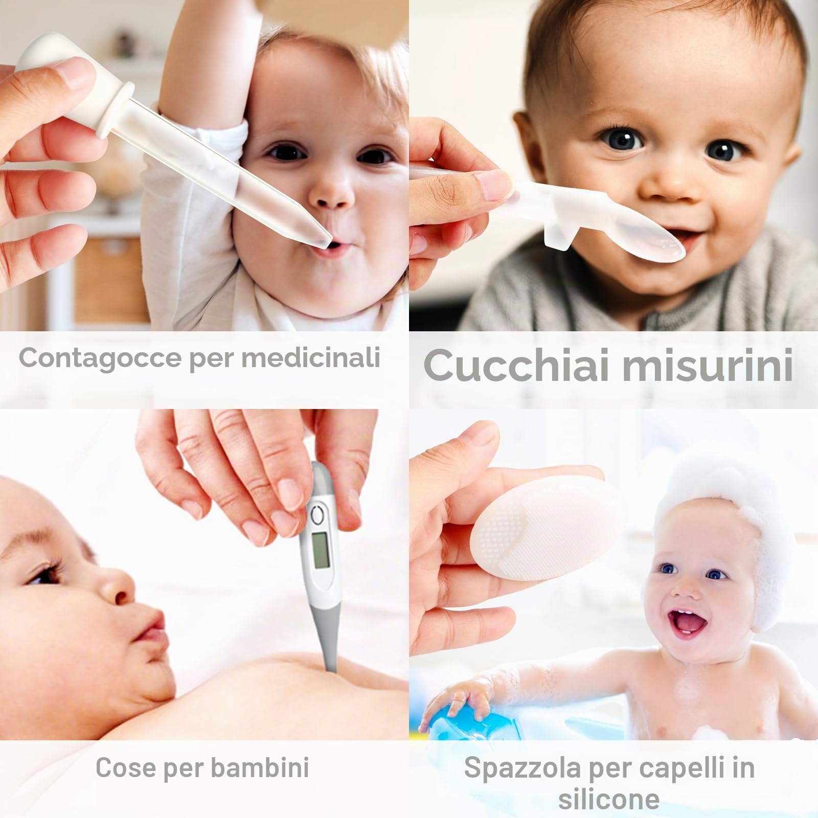 Set di sicurezza per bambini con spazzola per capelli, pettine, tagliaunghie, kit essenziale per neonati e ragazzi (grigio bianco)
