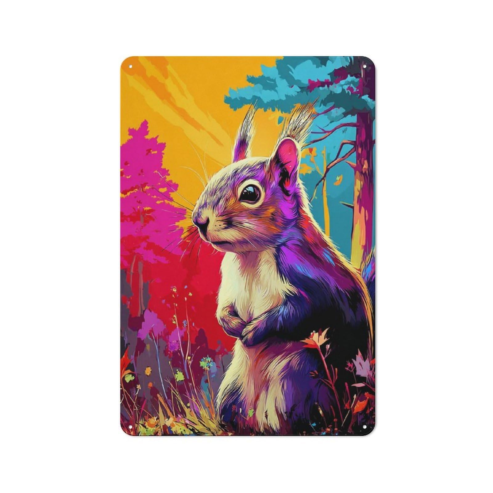 Junmoney Colorful Squirrel In Autumn Forest -1 Retro Metal Plaque 30X20cm For Guest Room Or Hallway, Housewarming Present For People Styling Guest Room And Hallway