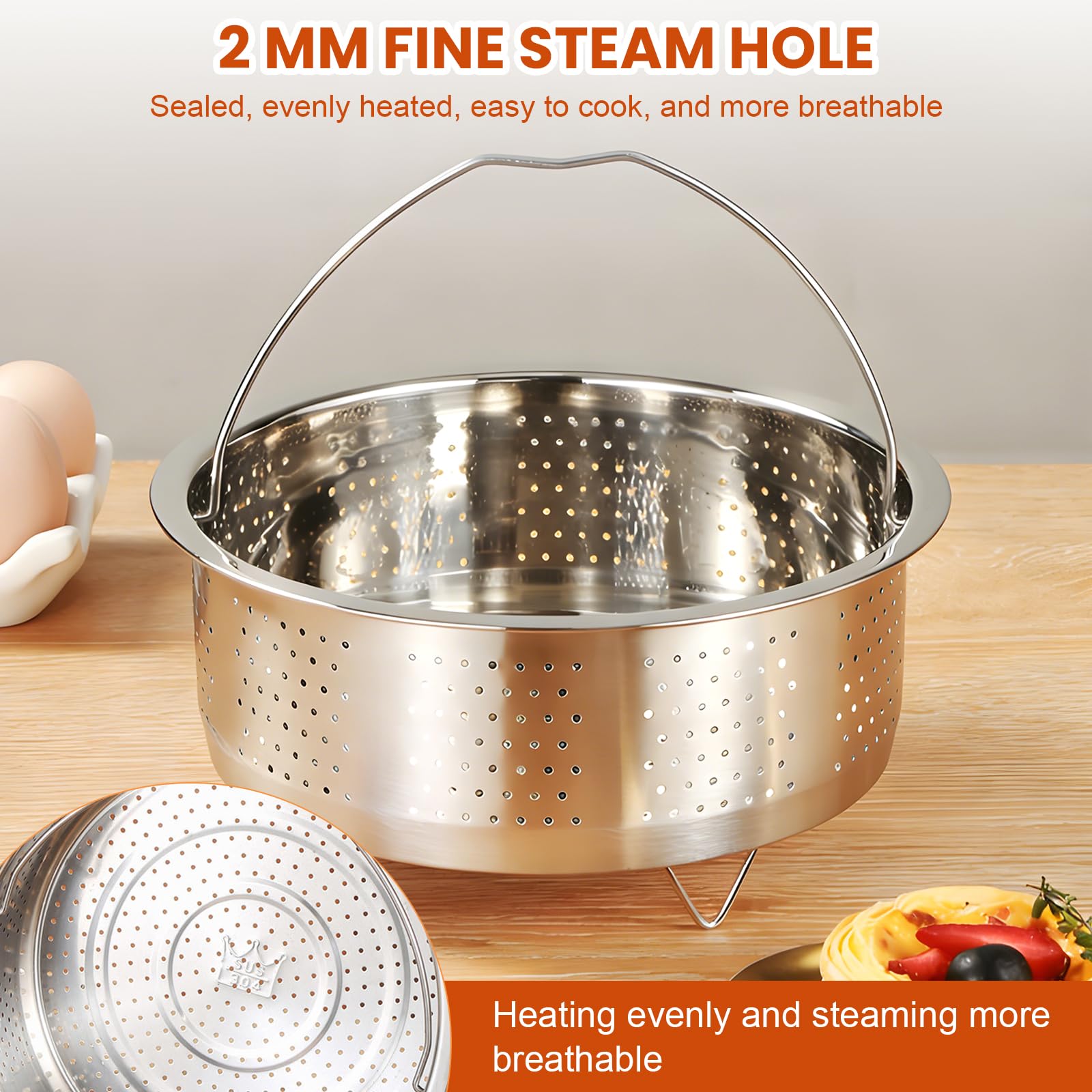 Panier Vapeur en Acier Inoxydable 304, Insert Vapeur pour Casserole, Panier Vapeur De 20 CM pour Casseroles, Casseroles, Autocuiseurs, Vapeur De Légumes, Fruits, Œufs Argentés