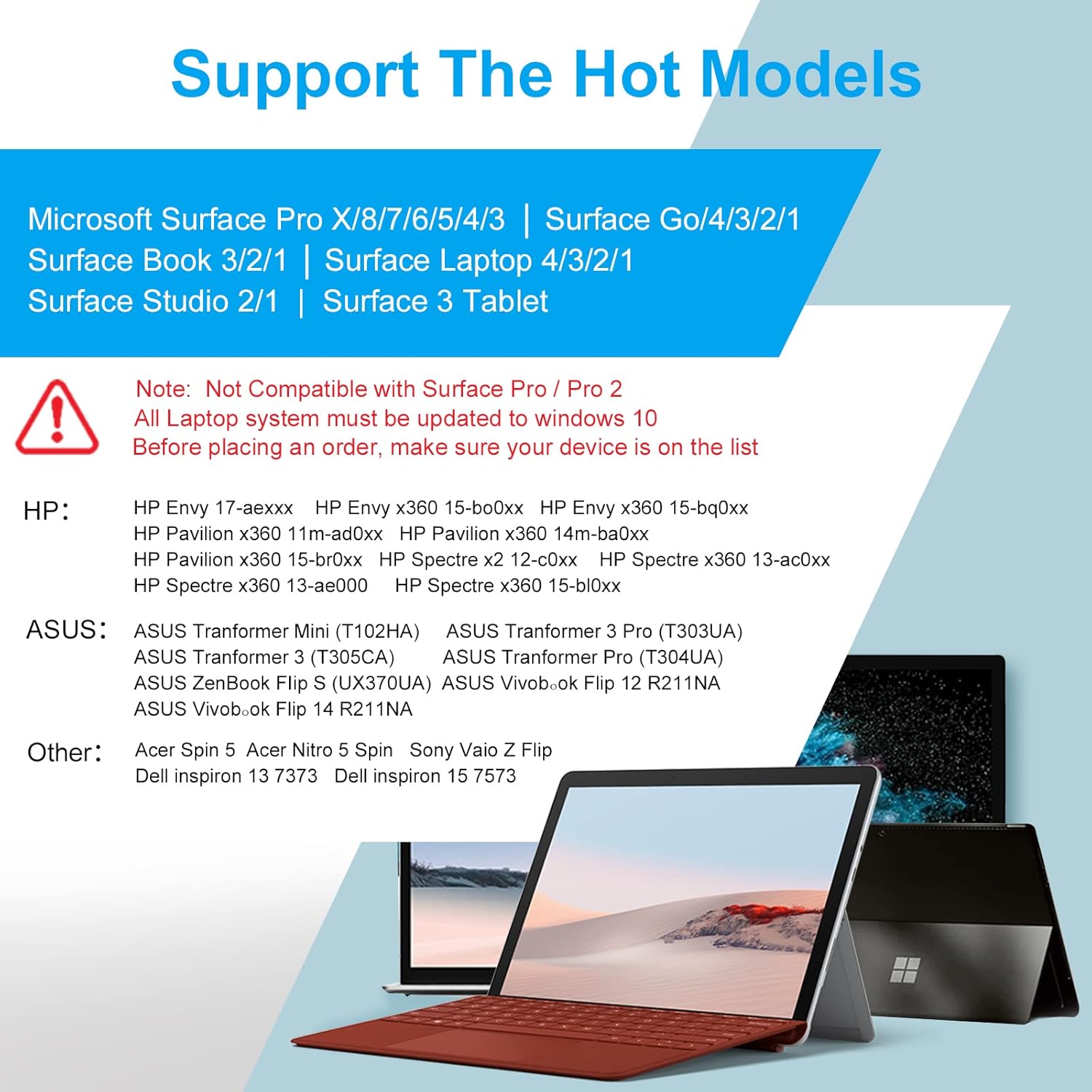 Pen for Microsoft Surface Pro 8 7 6 5 4 3 X/Surface 3 / Go 3 2 1 / Book 3 2 1 / Laptop 4 3 2 1 / Studio 2, 4096 Levels of Pressure Sensitivity, Rechargeable Stylus for Surface, Indicator Light White