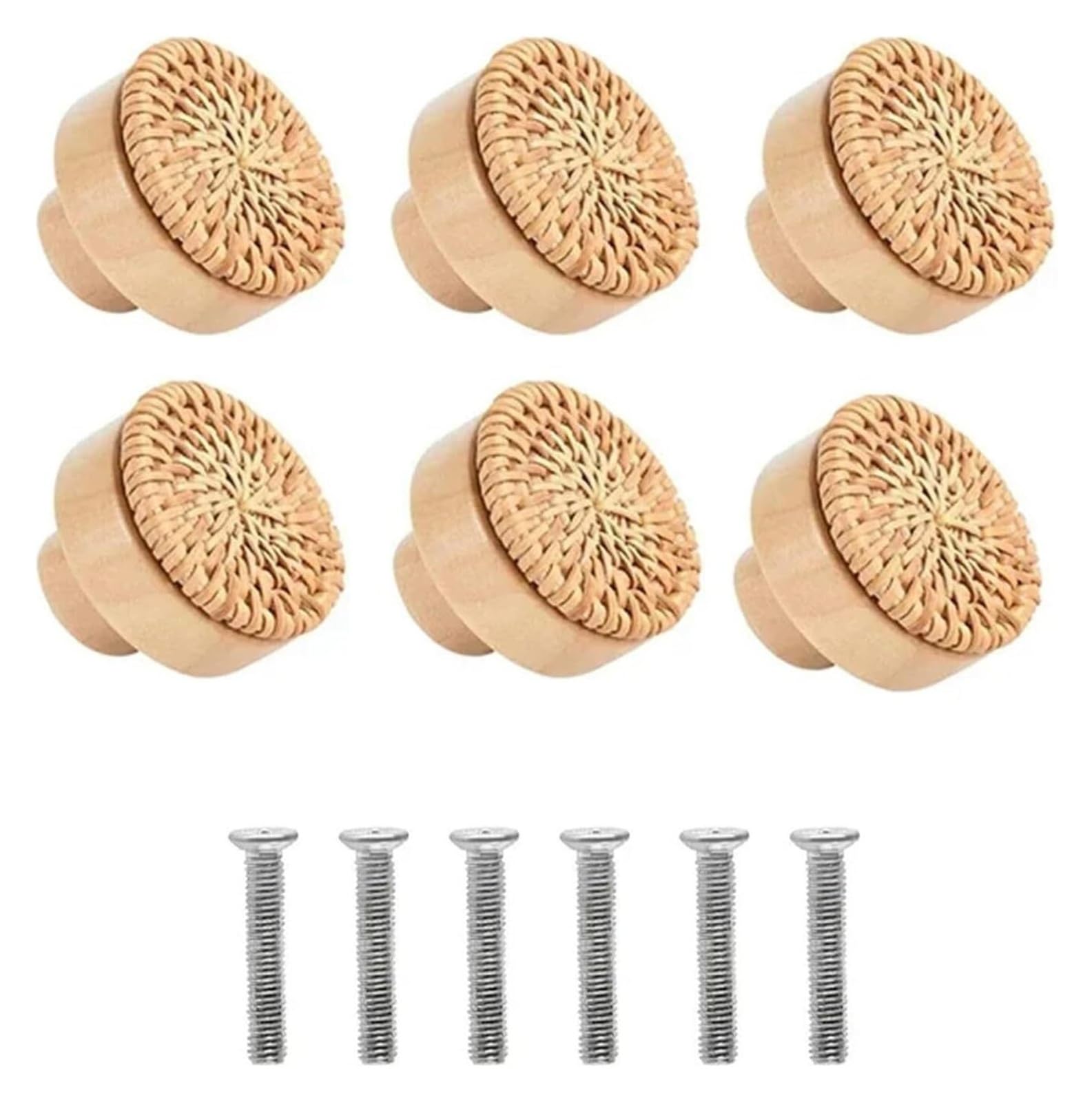 NHralpajj Rattan and Wooden Drawer Knobs