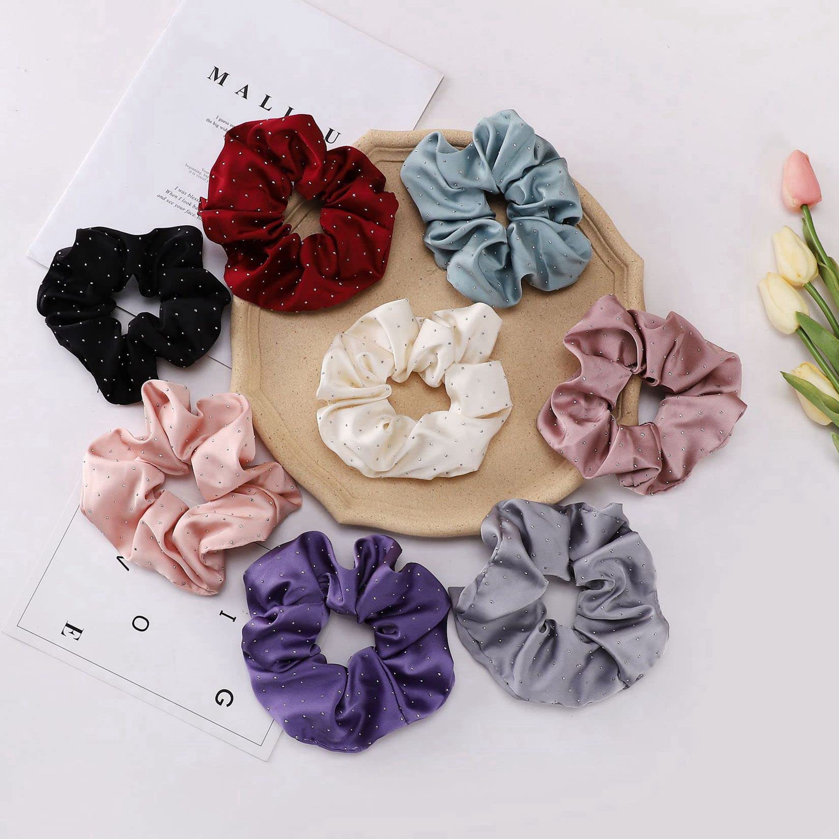 ACiyD Satin-Haarseil, Haargummi, Haargummi, Haarring, Haarschmuck, 2 Stück für Frauen, Pferdeschwänze, Dutts, Zöpfe, langes Haar (Weinrot, Einheitsgröße)