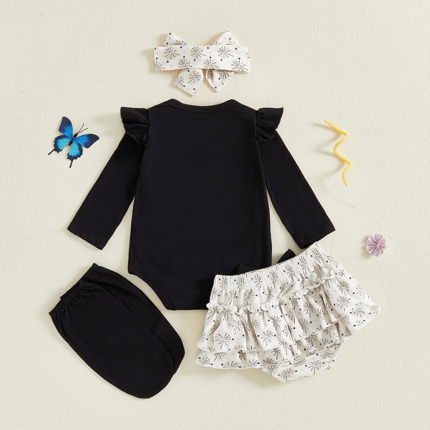 Gueuusu My 1st New Year Baby Girl Outfit Newborn Ruffle Long Sleeve Romper Top Fireworks Tutu Skirt Headband Cute Clothes Set - Image 5