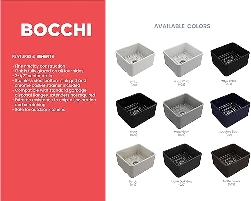 Miniatura 231 de BOCCHI Classico Farmhouse Delantal de arcilla refractaria delantera de 20 pulgadas. Fregadero de cocina de un solo tazón con rejilla inferior Café