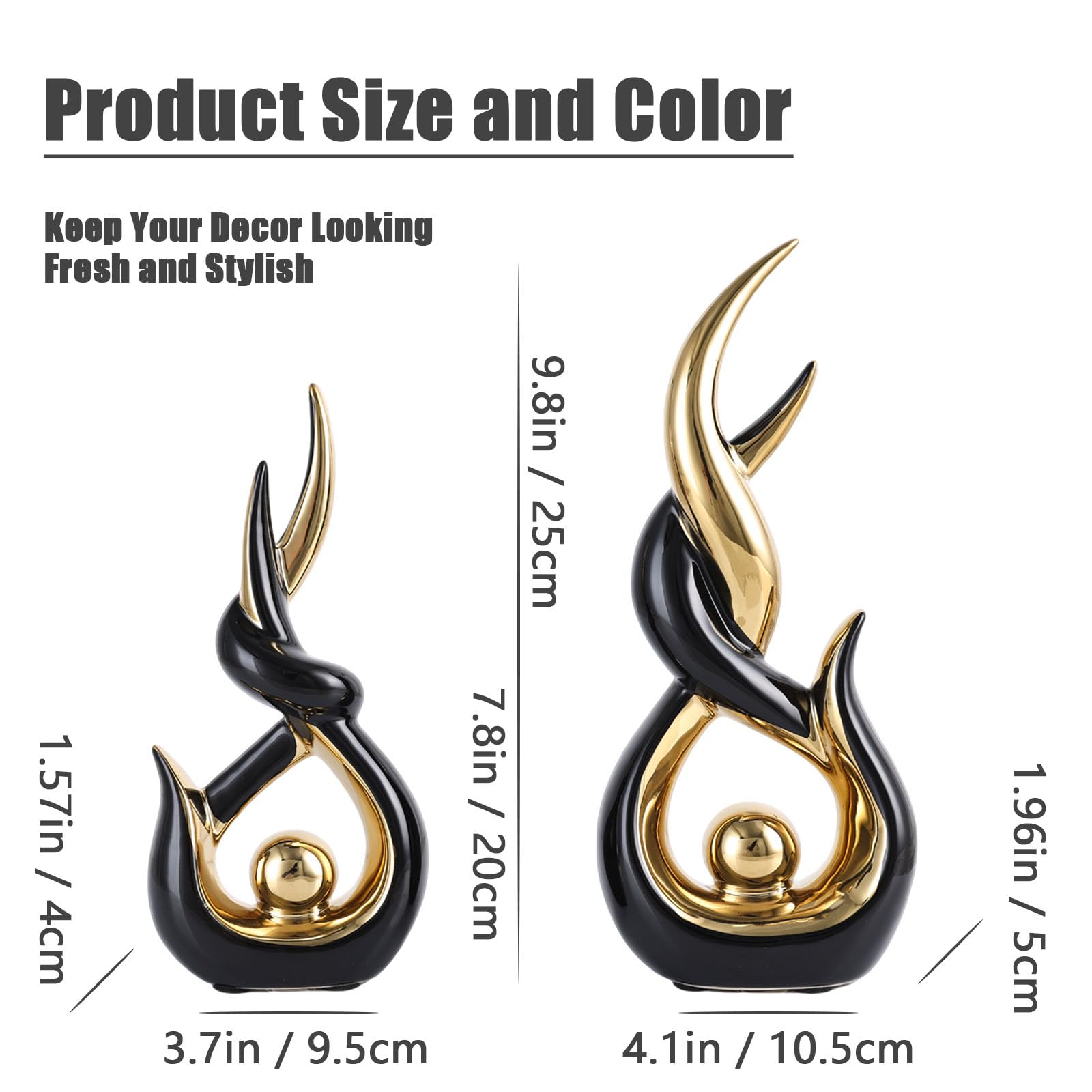 Set di 2 statue astratte in ceramica dorata, stile astratto, stile moderno, arte astratta, decorazione per la casa, mensola da caminetto su mensola unica, divisorio per mobile TV, tavolo e tavolo da