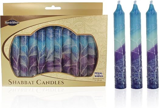 Majestic Giftware Safed Candles 12-Pack - Shabbat Shabbos Candles | 5 inch Dripless Handcrafted Traditional | Fits Standard Holders Fantasy Blue