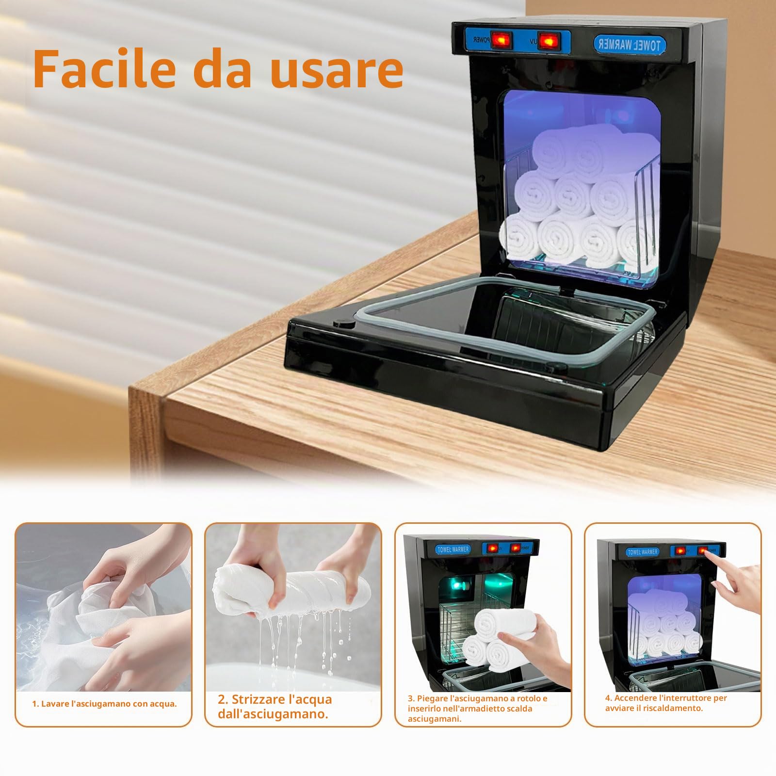 Scaldasalviette, 5 l, sterilizzatore con sterilizzatore UV a 360° per 8-12 salviette, 176°F asciugamano caldo per barbiere salone bagno bellezza