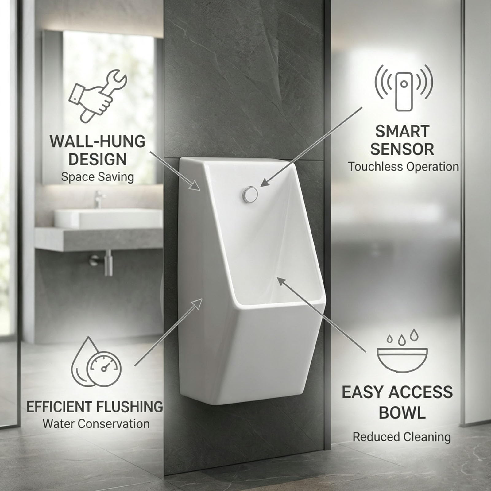 Orinario de Cerámica para Hombre Urinario Automático con Sensor para Baño | Comercial, Hotel, Restaurante, Oficina, Colegio y Baño Público, Diseño Compacto para Ahorro de Espacio