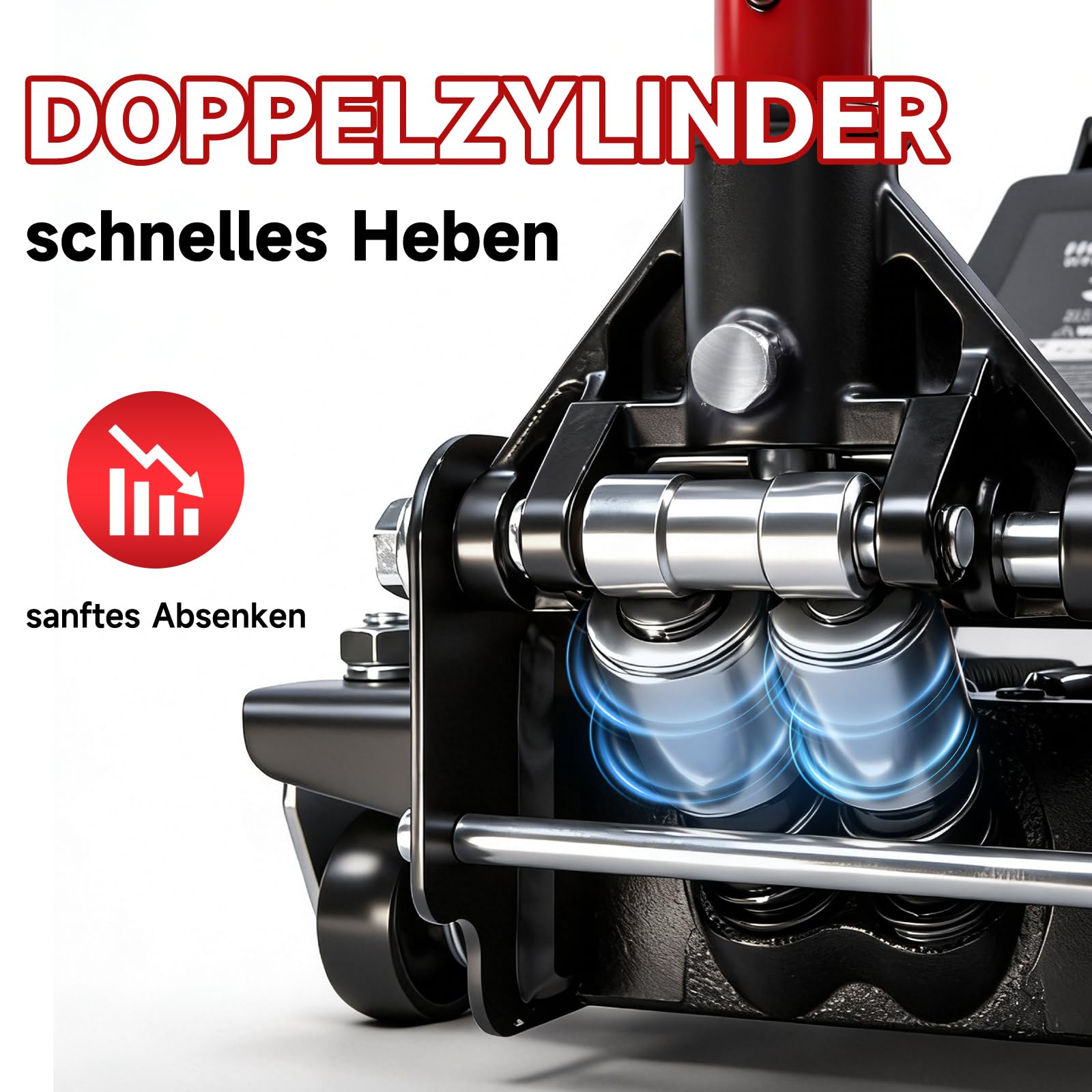 Warmfay Hydraulischer Wagenheber 3T, TÜV Geprüfter Profi Rangierwagenheber Flach 75-460mm Hubhöhe, Wagenheber Jack mit 360° Rollen, Doppelkolben & 2X Gummiauflagen, Ideal für SUV & Tiefergelegte Auto