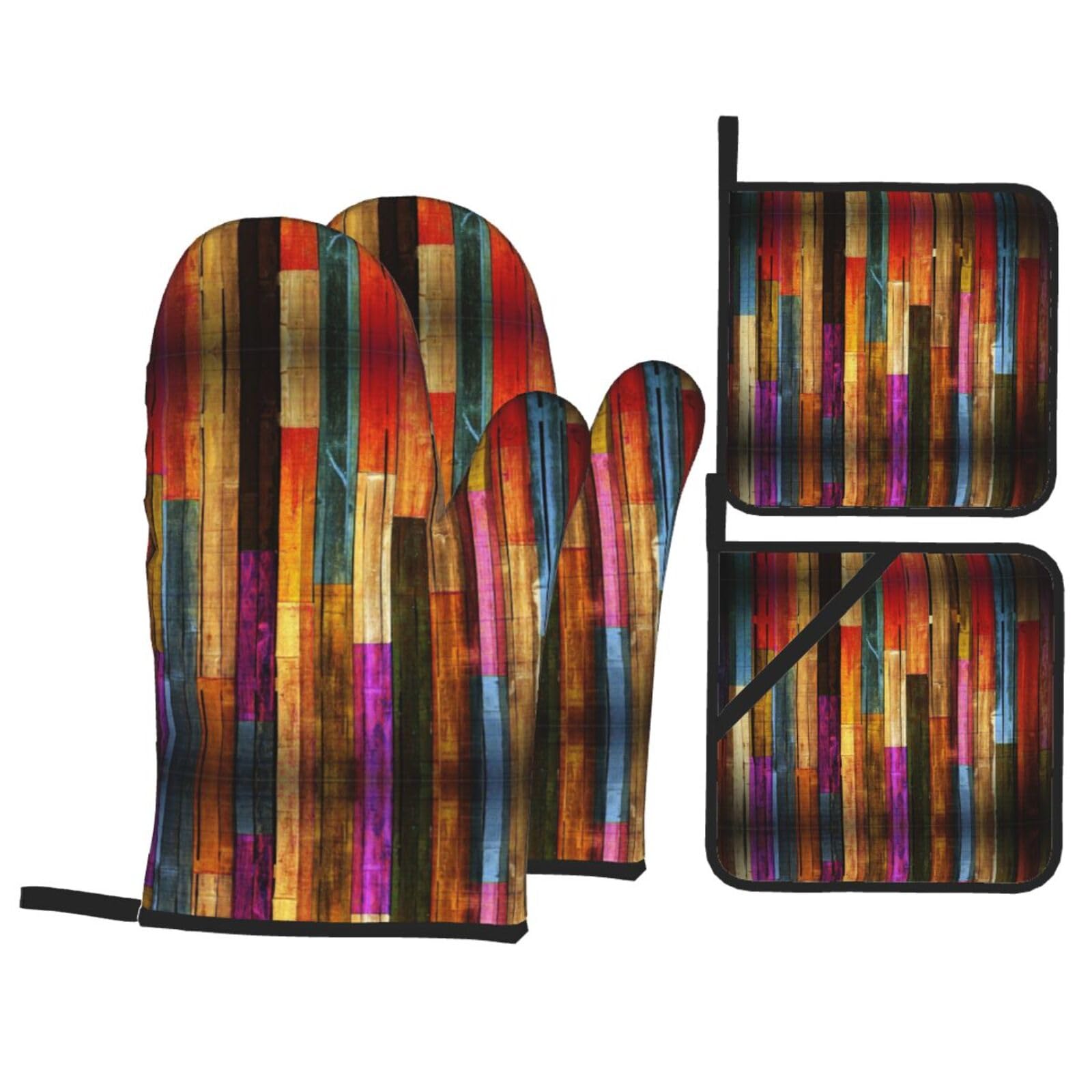 Gants de cuisine lot de 4 colorés et pince barbecue en bois