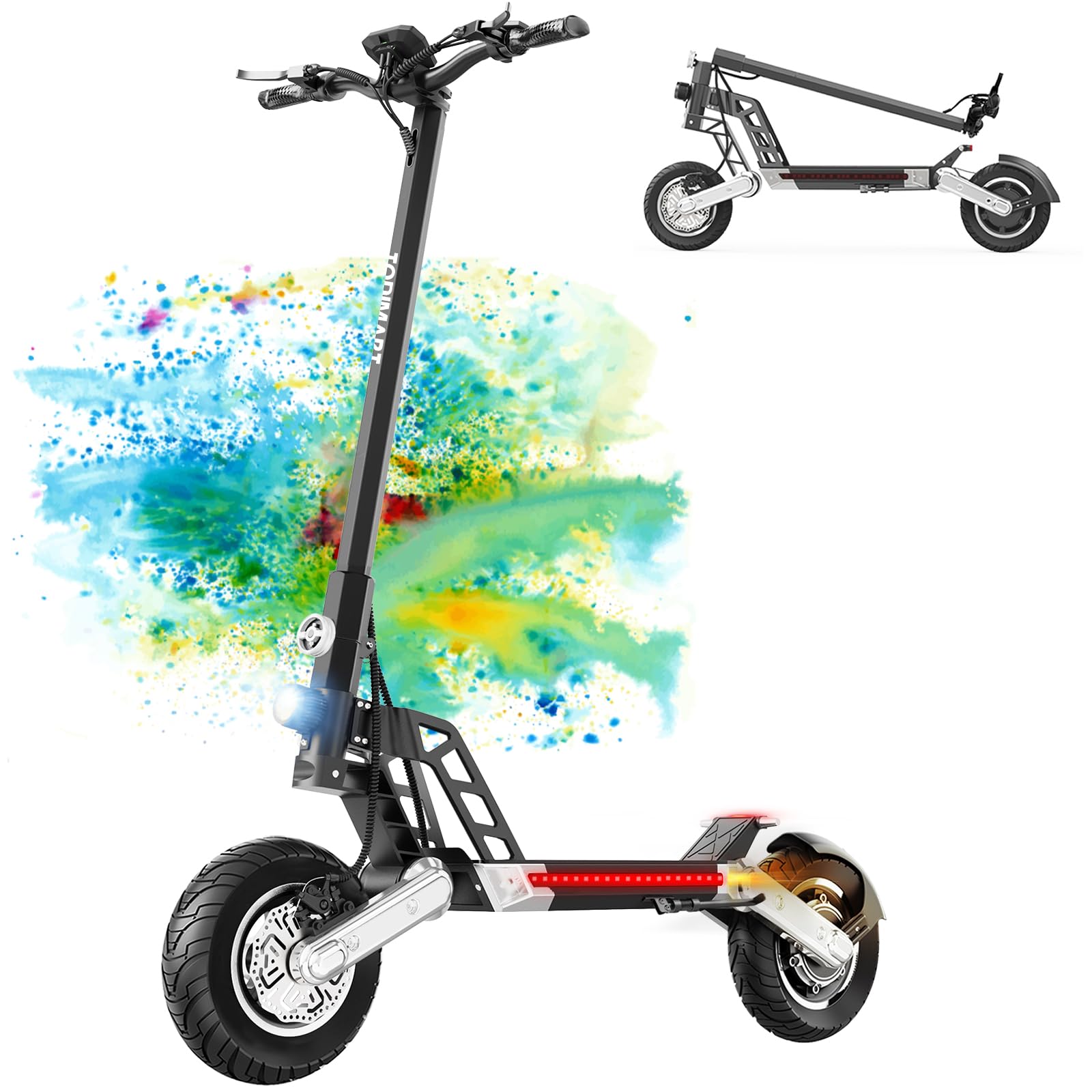 Monopattino Elettrico Adulto, Autonomia 55-90KM, Scooter Elettrico Pieghevole- App, Velocità Regolabili, 10″ Pneumatici, Doppi Ammortizzatori, TODIMART Scooter Elettrico Adulti
