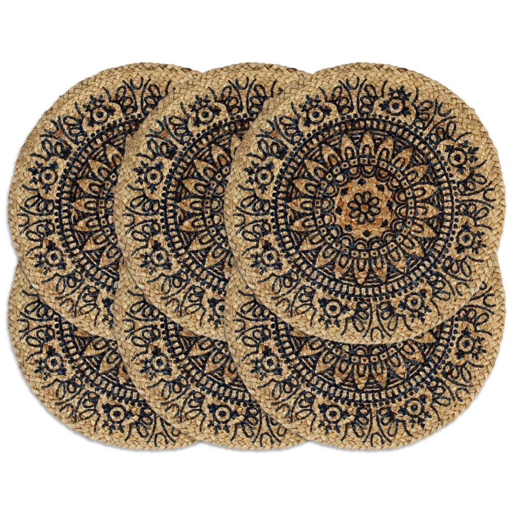 Lot de 6 sets de table ronds en jute tressés à la main, bleu foncé, 38 cm, pour table à manger, matériau naturel résistant, accessoire de table unique, facile d'entretien