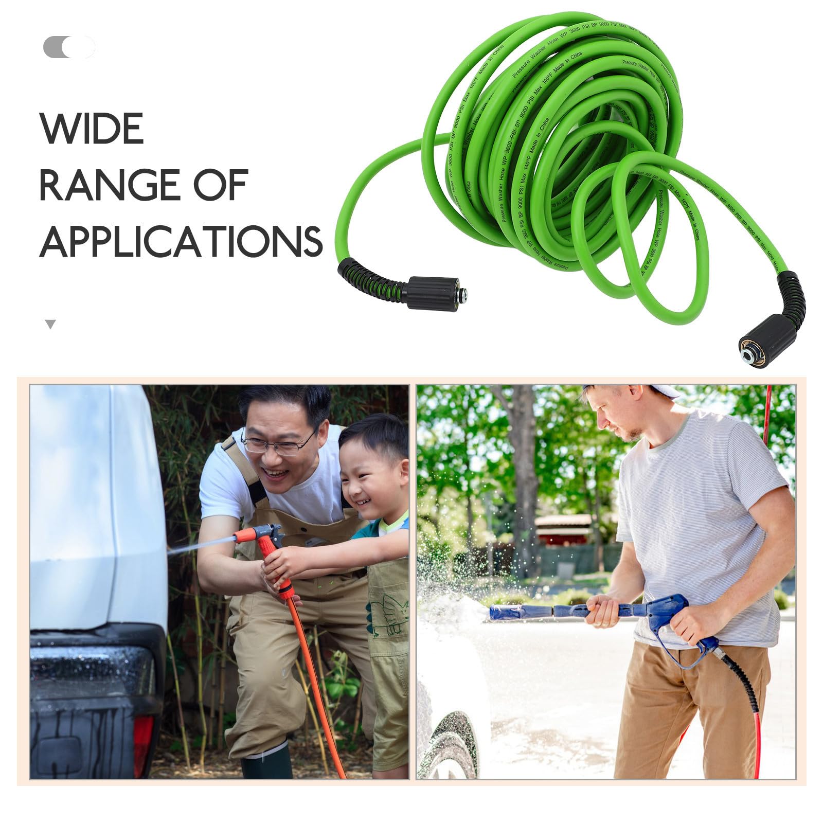 Tubo di Prolunga 15 M per Idropulitrice ad Alta Pressione | Pvc e Lega di Zinco, Tubo Flessibile Verde Chiaro, Attacco 14, 15mm Interno e 22mm Esterno