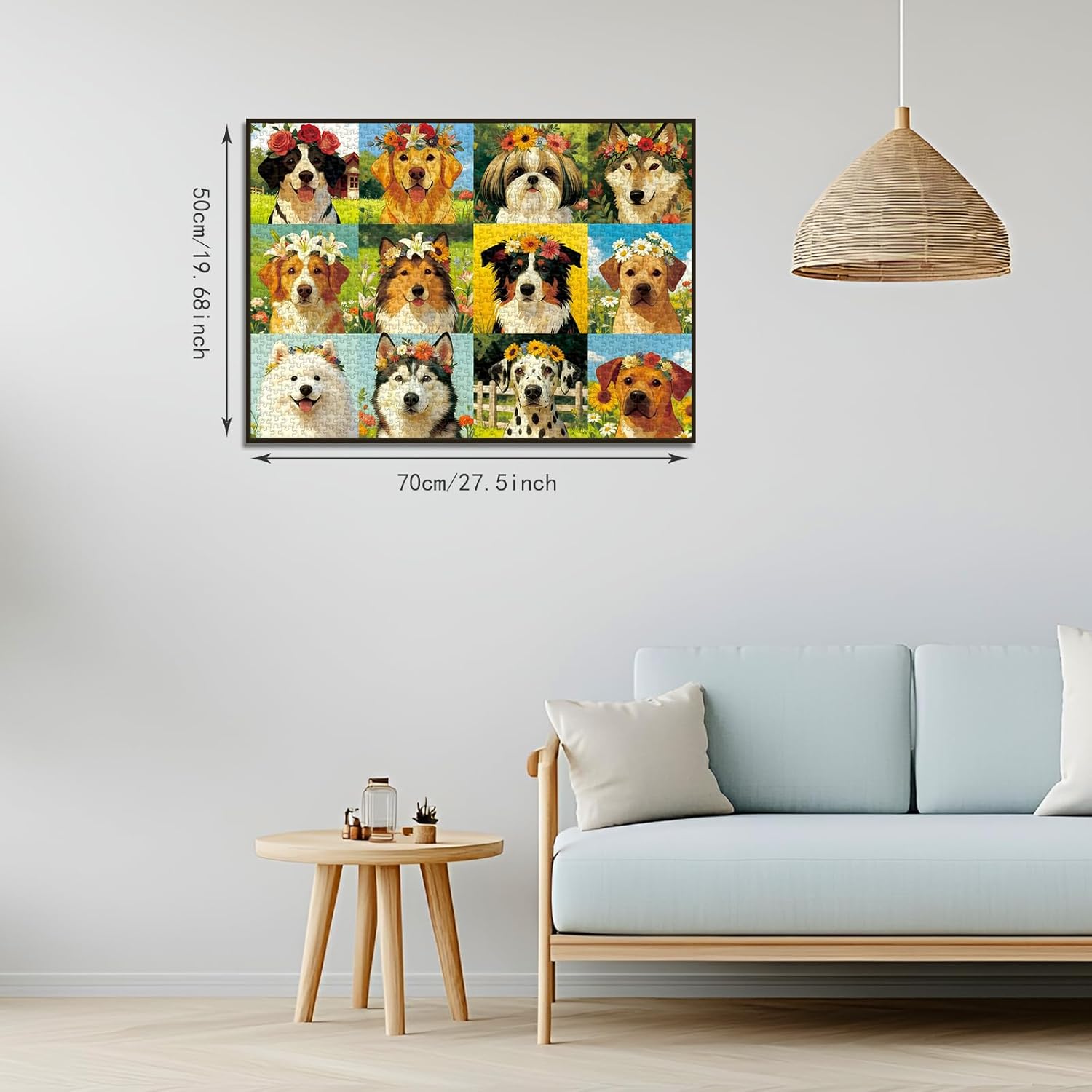 Puzzles for Adults 1000 Pieces Dog with a Wreath Jigsaw, Jigsaw Puzzles with Letters on Back Impossible Challenging Puzzle, HD Poster, Storage Bag Gift for Dog Lovers