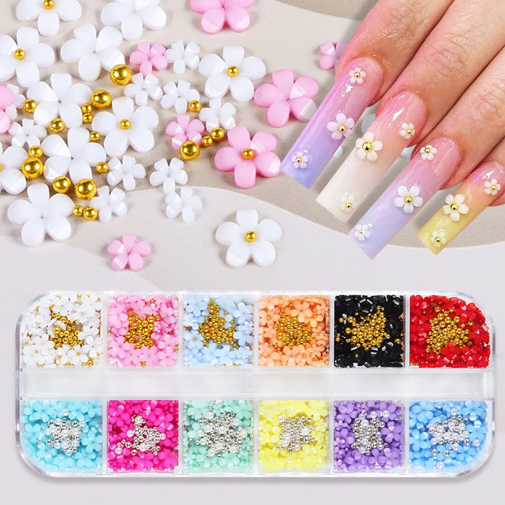 12 Girds Flower Nail Charms Nail Decals 3D Nail Charms for Acrylic Nails Nail