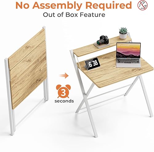 Miniatura 4 de GreenForest - Escritorio portátil pequeño sin ensamblaje, escritorio compacto de 2 niveles para computadora con estante, mesa plegable para ahorrar