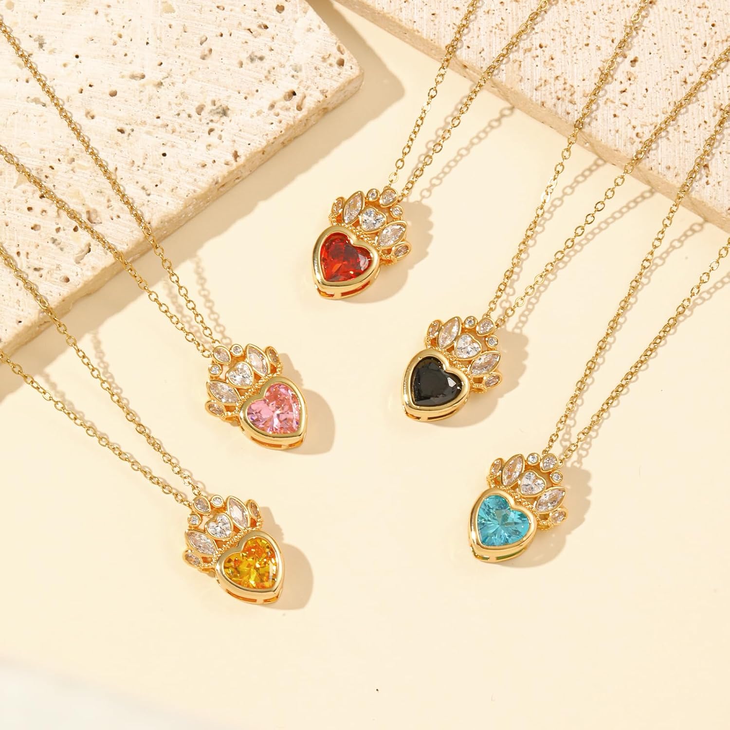 Crystal Birthstone Pendant Necklace, Gold Plated Chain, Cubic Zirconia Necklace,Dainty Baroque Necklace,Women's Birthday Valentines Day Mothers Day Christmas Gifts - Image 7