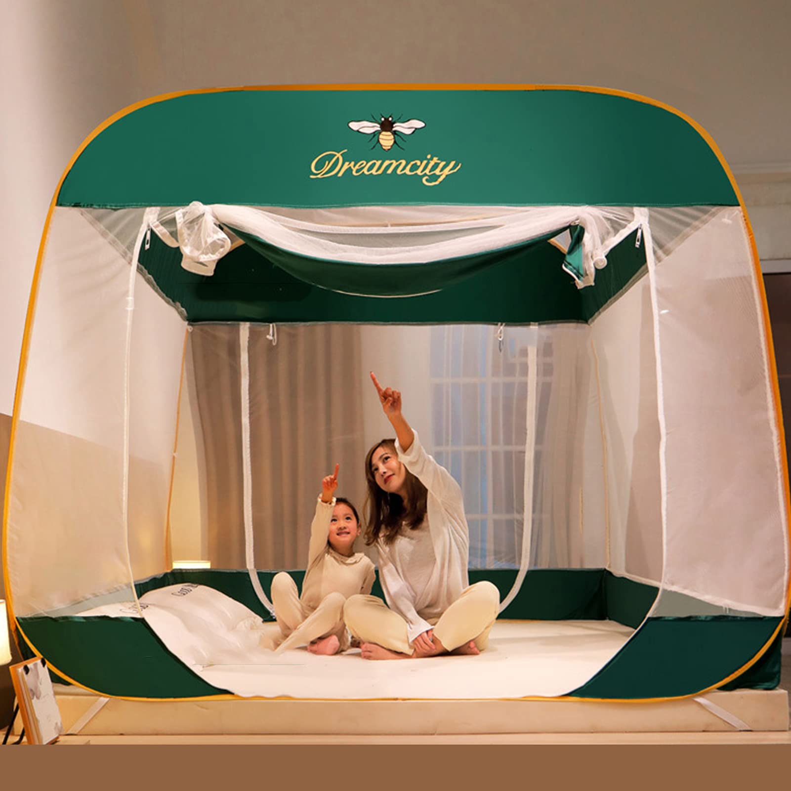 GJMSSMY Pop Up Mosquito Net, with Double Door Zipper, Foldable Anti-mosquito Tent Durable Large Camping Tent Easy to Setup for Bed Travel Home Outdoor,Green,1.8 * 2.2M