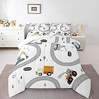 Vista 9 de Manfei Juego de edredón de excavadoras, tamaño individual, juego de edredón de tractor y camión con 1 funda de almohada, juego de ropa de cama