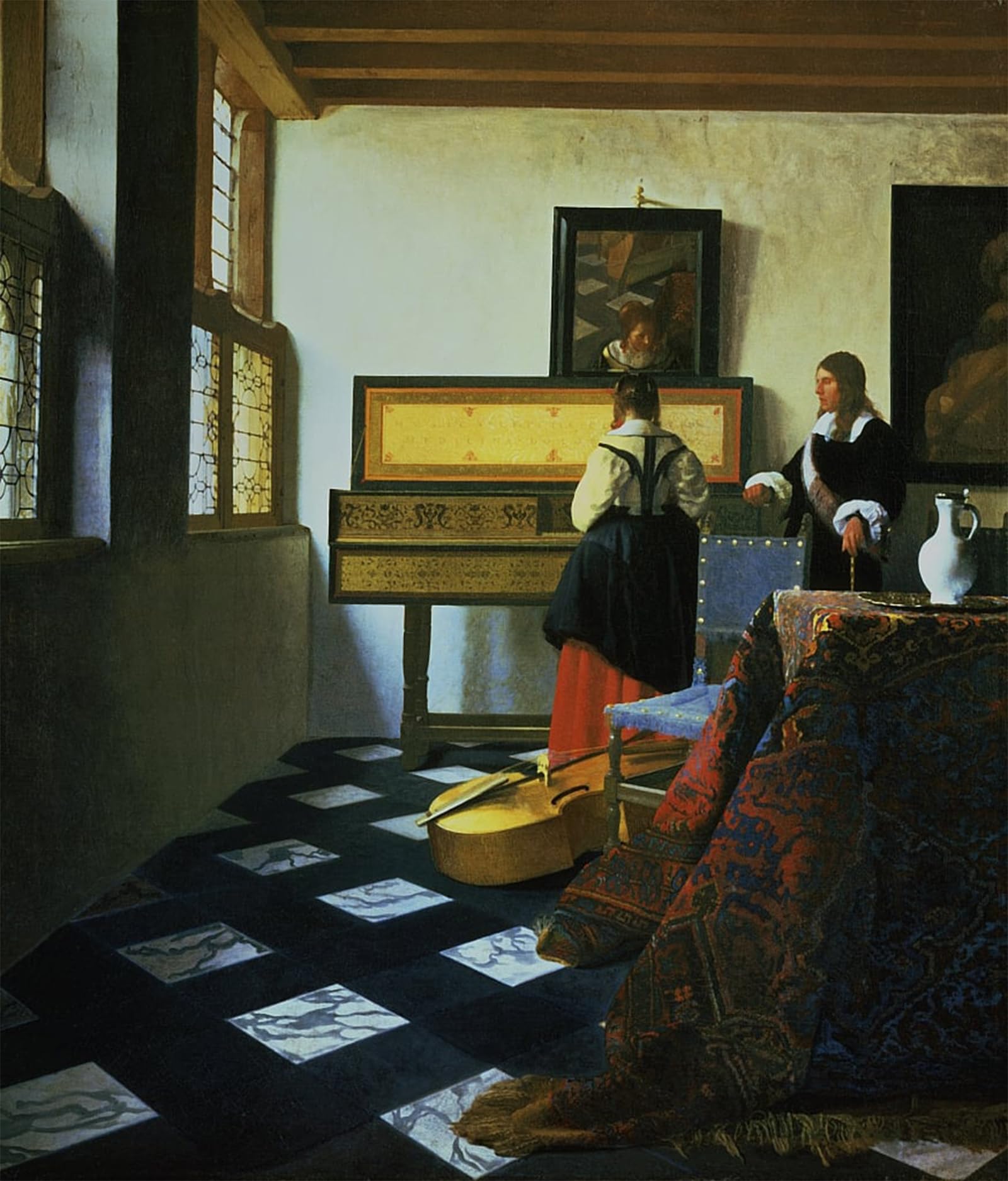 ARTXLXXBN Famous Print Painting Colorful Art Print Lady at a Virginal. by Jan Vermeer van Delft Canvas Art Decorations for Home Decor 60x90cm