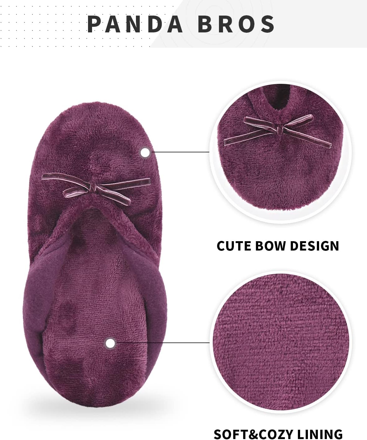 Panda Bros 2 Pairs Women's Ballerina House Slippers, Anti-Skid Comfy Warm Ballet Style Slippers