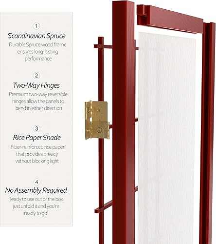 Miniatura 4 de Biombo portátil simple de 2 pies Biombo diseño Shoji clásico diseño japonés 4 anchuras 6 colores Madera Rosewood