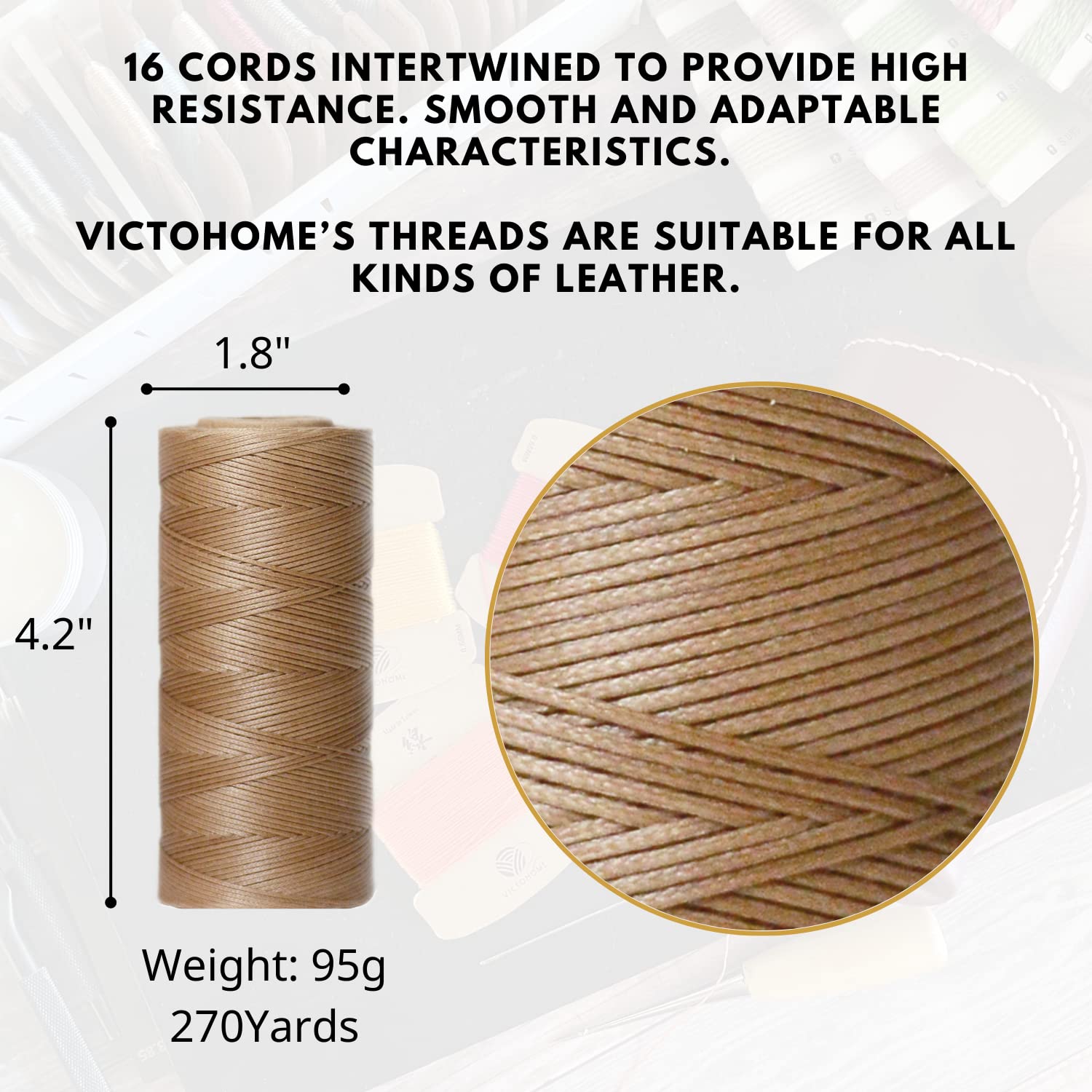 Hilos encerados 100 % poliéster, 150D/0,8 mm, 247 m. Hilos multiusos para coser a mano cuero proyectos y manualidades. (té con leche)