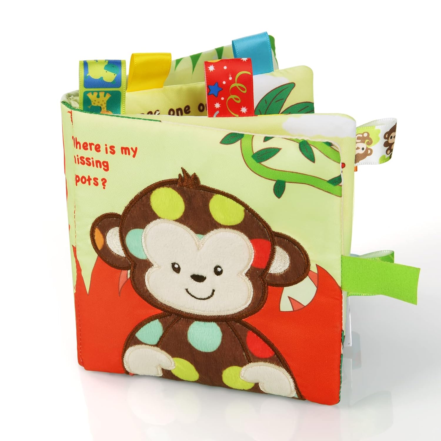 vicloon soft baby books toys, baby soft book with animals and label, cloth book has 3d touch and feel crinkle, baby soft cloth book for 0-3 year old, educational learning toy baby books(monkey) colored monkey
similar not exact item