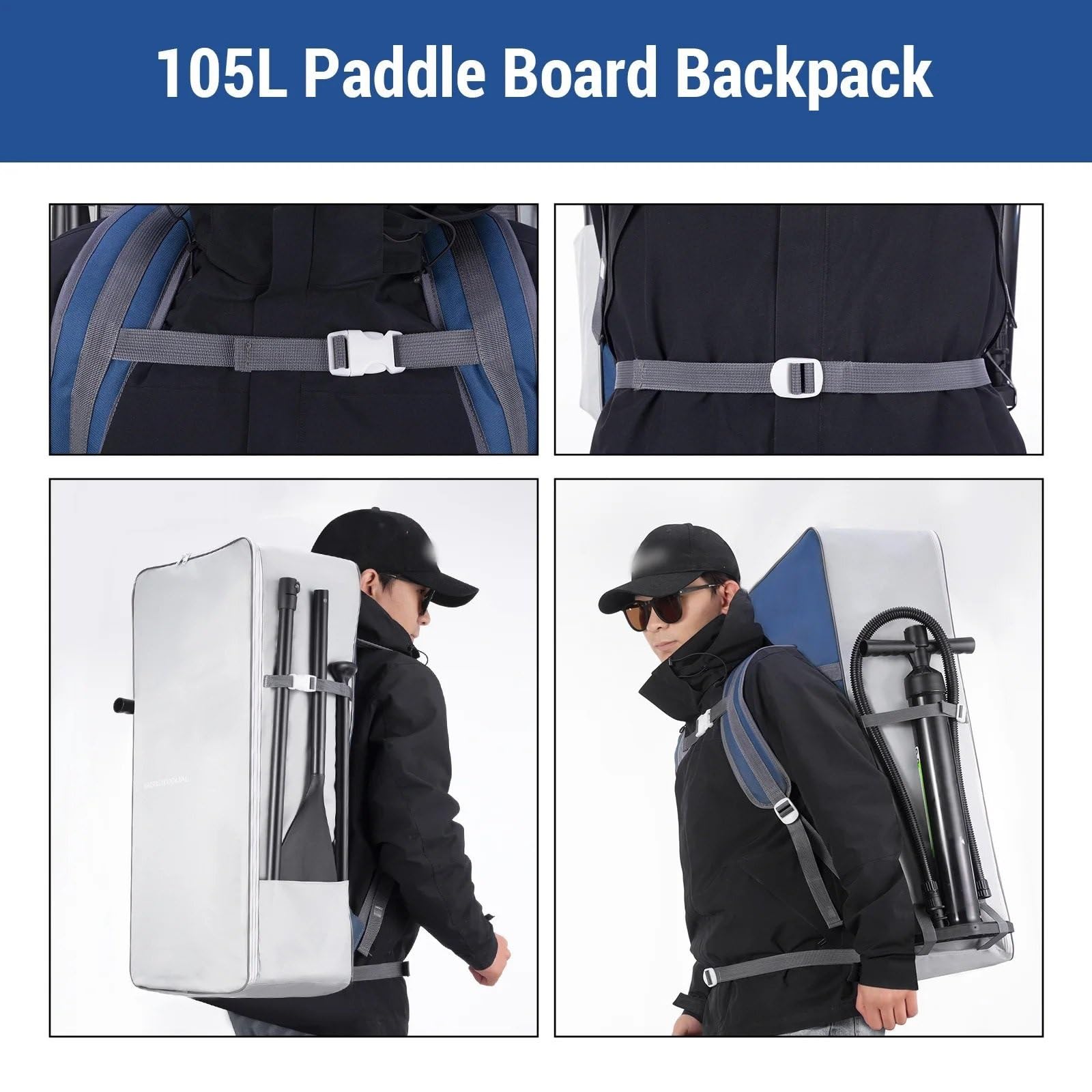 Surfboard Tasche Cover 105L Paddle Board Rucksack Aufblasbarer Paddle Board Reiserucksack wasserdichte Oxford Tuch SUP Surfbrett Tasche Surfboard Deck Bag