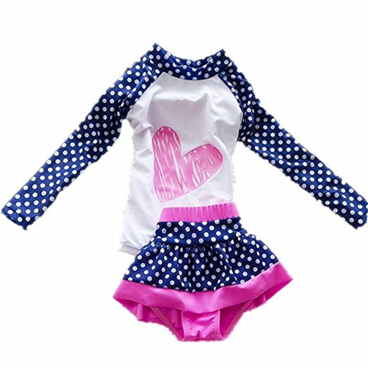 JELEUON Baby Girls Kids Toddler 2 Pcs Long Sleever Polka Dots Swimsuit Rash Guard UPF 50+ UV (3-4 Years, Polka)