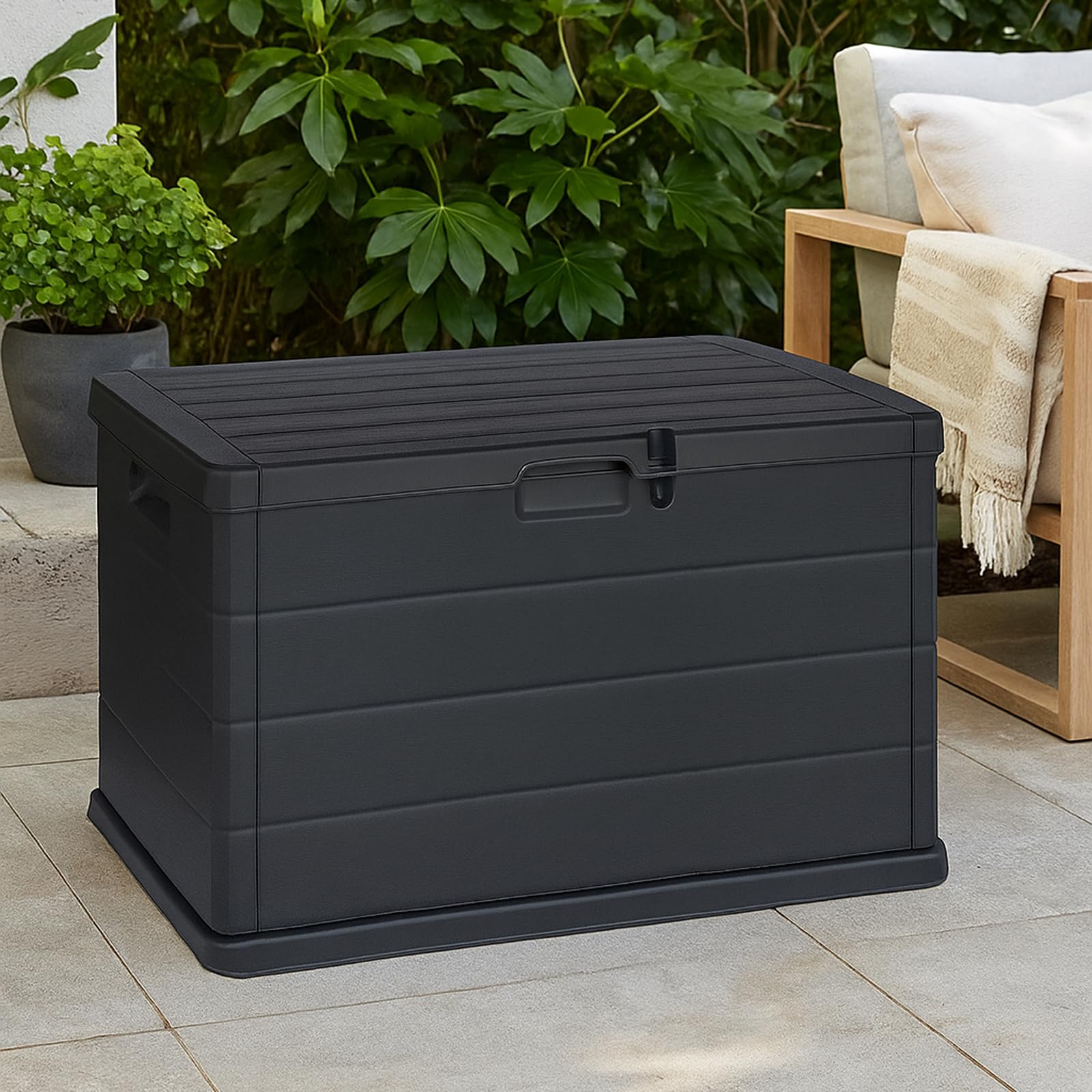 URBNLIVING 200L Large Lockable Garden Storage Box - Outdoor Chest for Cushions, Tools, Toys - Polypropylene Build, Ventilated Design, Built-in Handles, Easy Assembly, Durable & Space-Saving — view 7