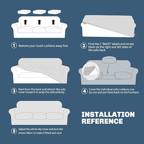 Miniatura 7 de Jiviner Fundas para sofá, 4 fundas elásticas para el sofá de 3 cuerpos, con 3 fundas para cojín, gruesas y ajustables, protector de muebles para los