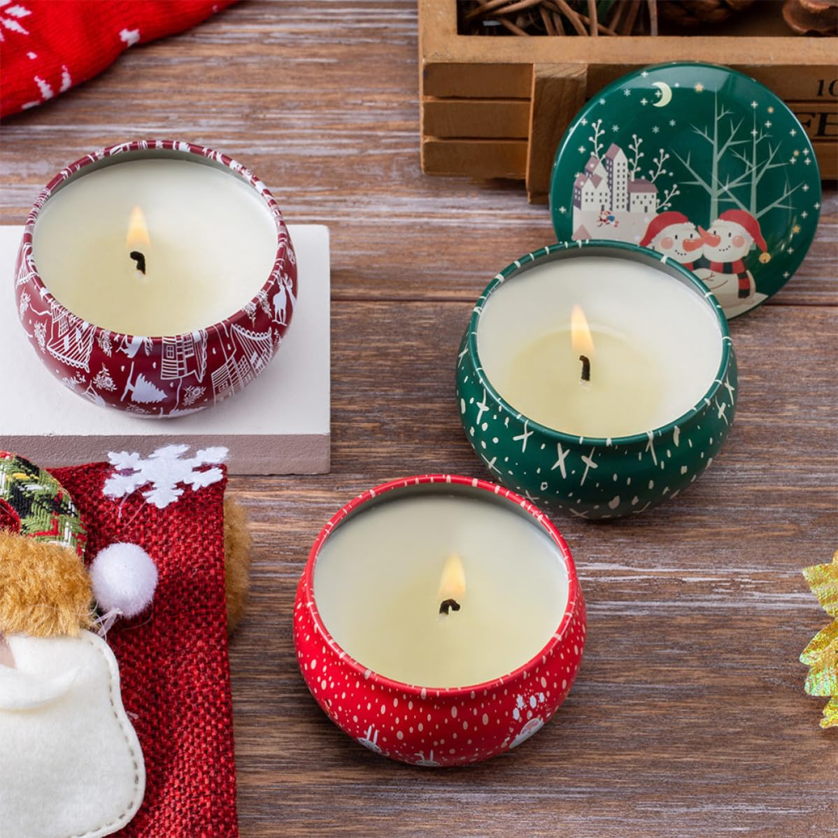 8 Stück Weihnachtsduftkerzen aus Sojawachs mit Aromatherapie Muster | Zuhause und Hochzeiten, Sauber Abbrennend, Tragbar, Längere Brenndauer
