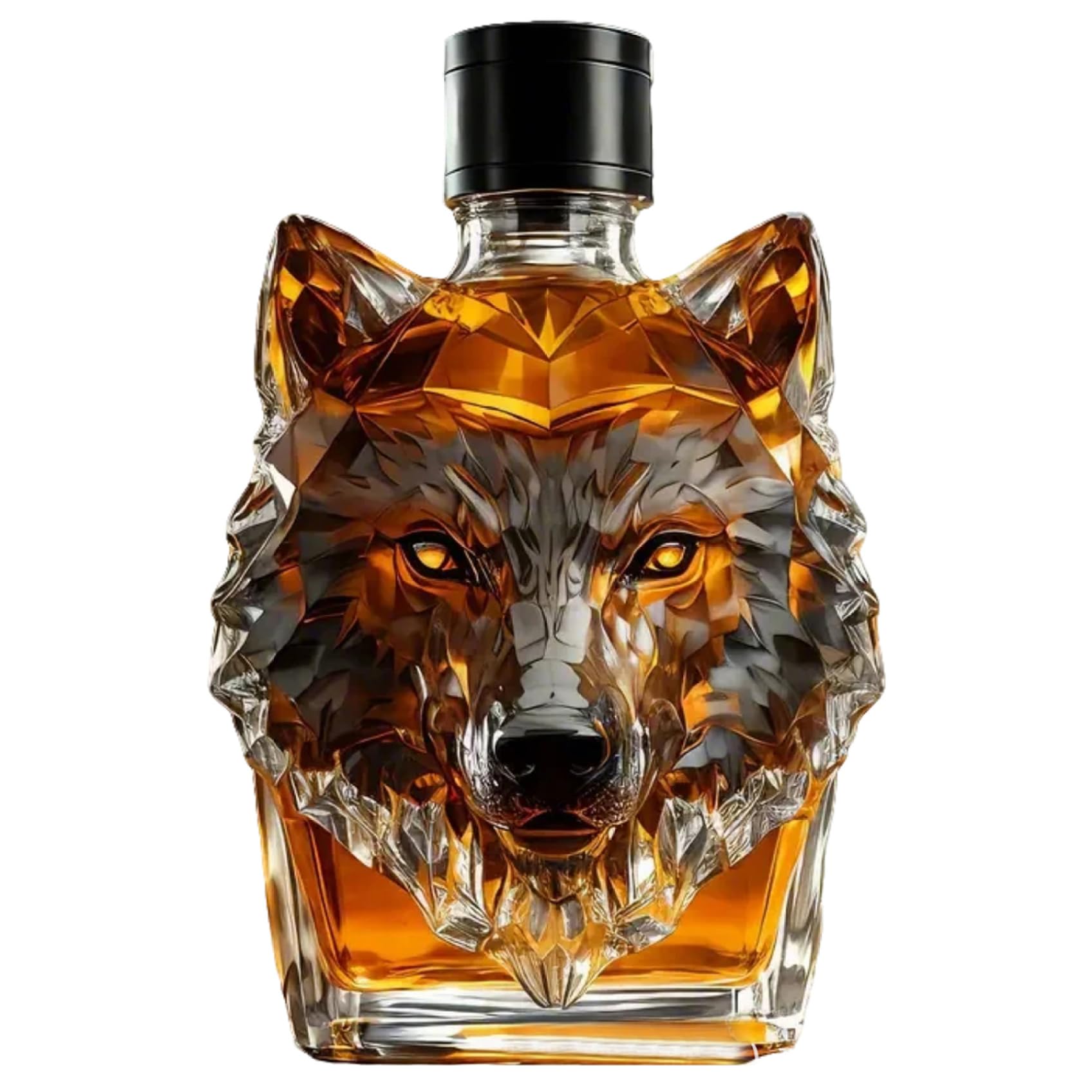 Whiskey Bottle 350ml Artistic Wolf Head Shaped Whiskey Decanter Funny Unique Empty Glass Liquor Bottles for Dad Husband Alcohol Loves Gifts