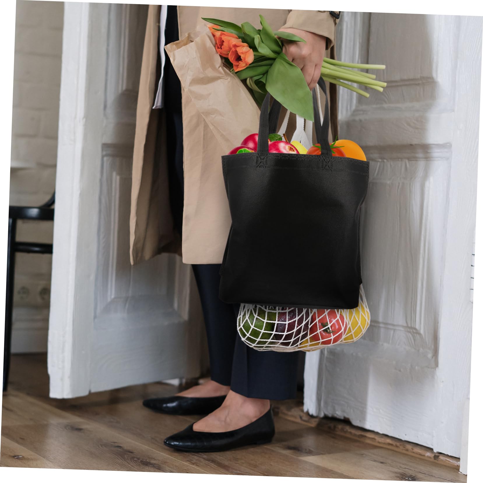 Unomor 12-piece Non-woven Grocery Tote Odorless Reusable Shopping Bags Tote for Shopping Takeout Storage