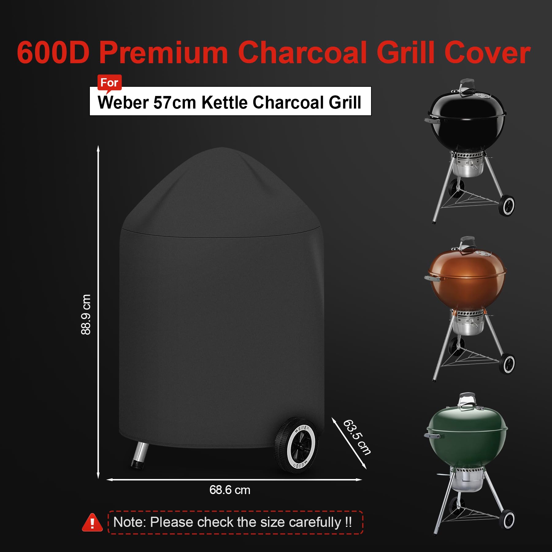 Housse barbecue Weber 57 CM-600D - Robuste et imperméable pour barbecue Master Touch de 57 cm, bouilloire original (Φ63 x 88 cm)