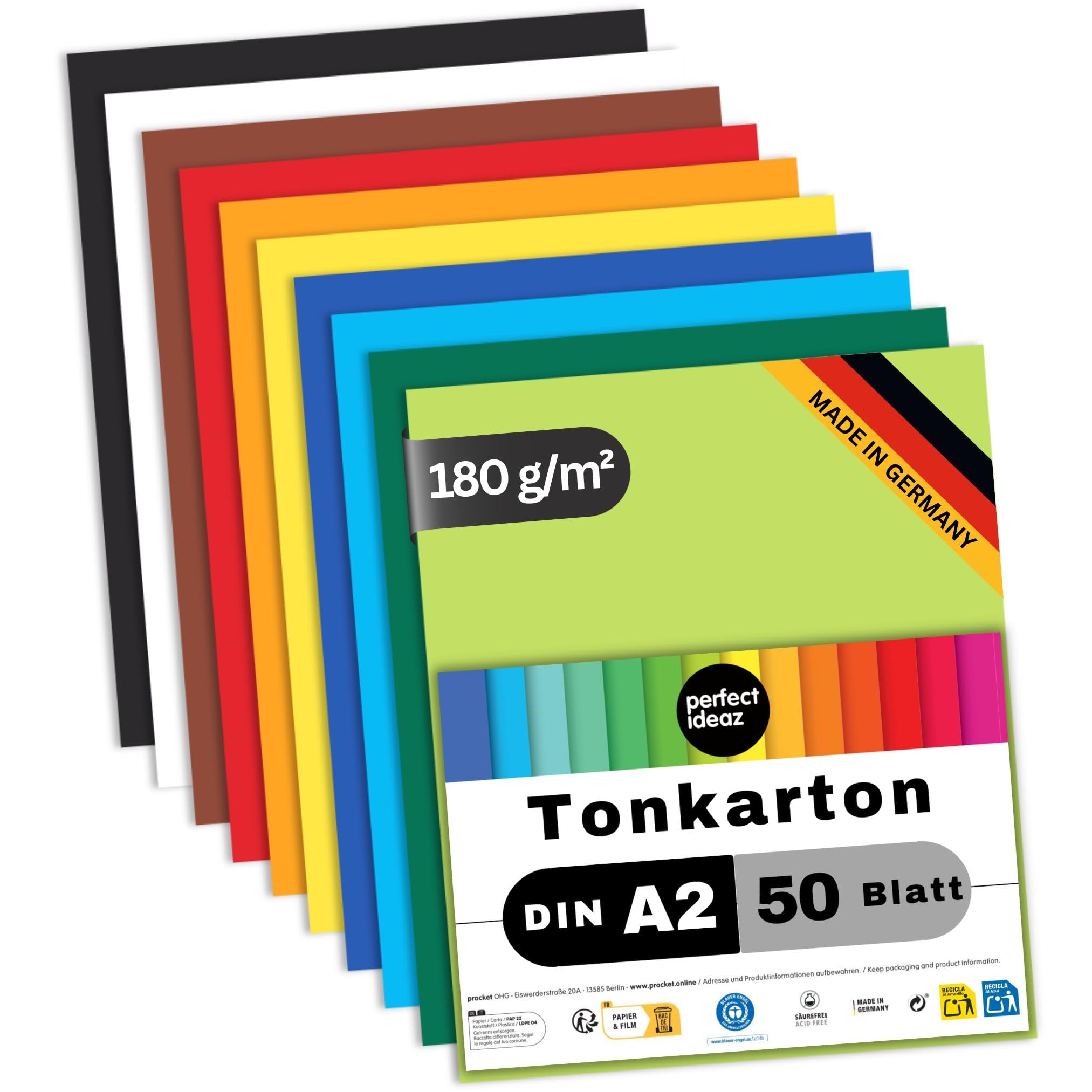 perfect ideaz – 50 Sheets Coloured Cardstock DIN A2, 10 Colours, Made in Germany, Blue Angel Certified-image-25