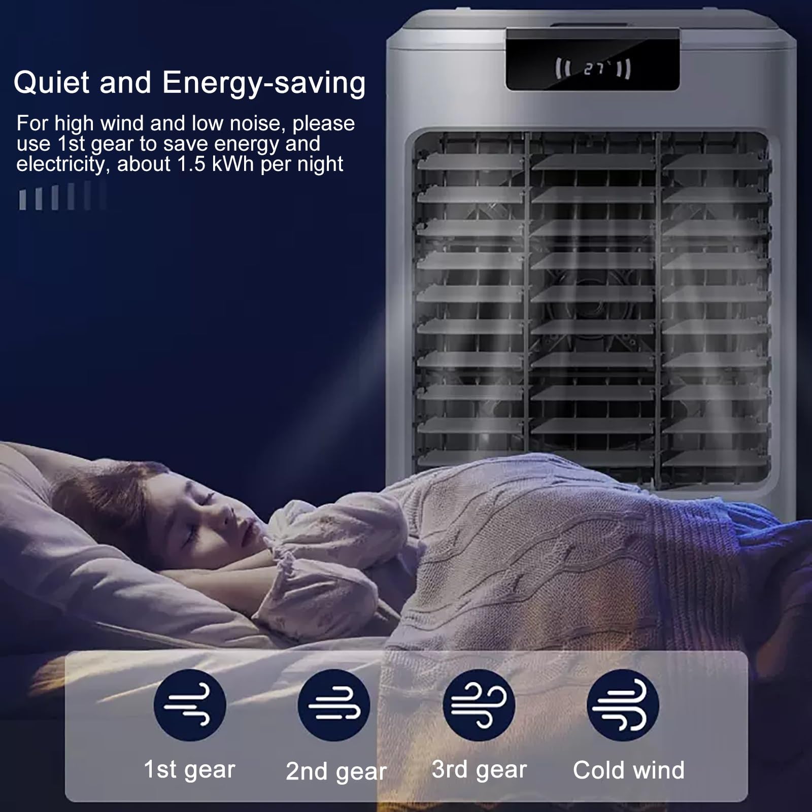 Enfriador de aire evaporativo portátil, volumen de aire de 23000 m³/h, oscilación de 120°, depósito de agua de 35 L/50 L para refrigeración comercial, de oficinas y doméstica (46 x 34 x 85 cm).