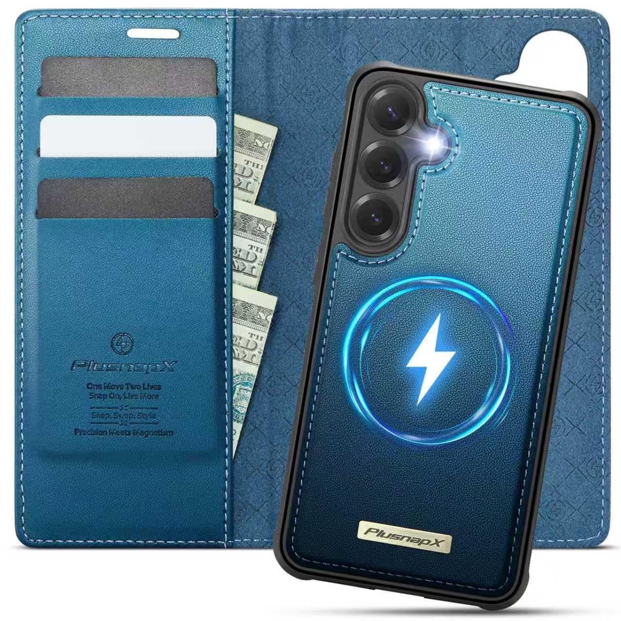 Custodia a portafoglio staccabile per Samsung Galaxy S25 5G 2 in 1 | Compatibile con Magsafe, magnetico, porta carte di credito con blocco RFID, antiurto, cavalletto, ricarica wireless