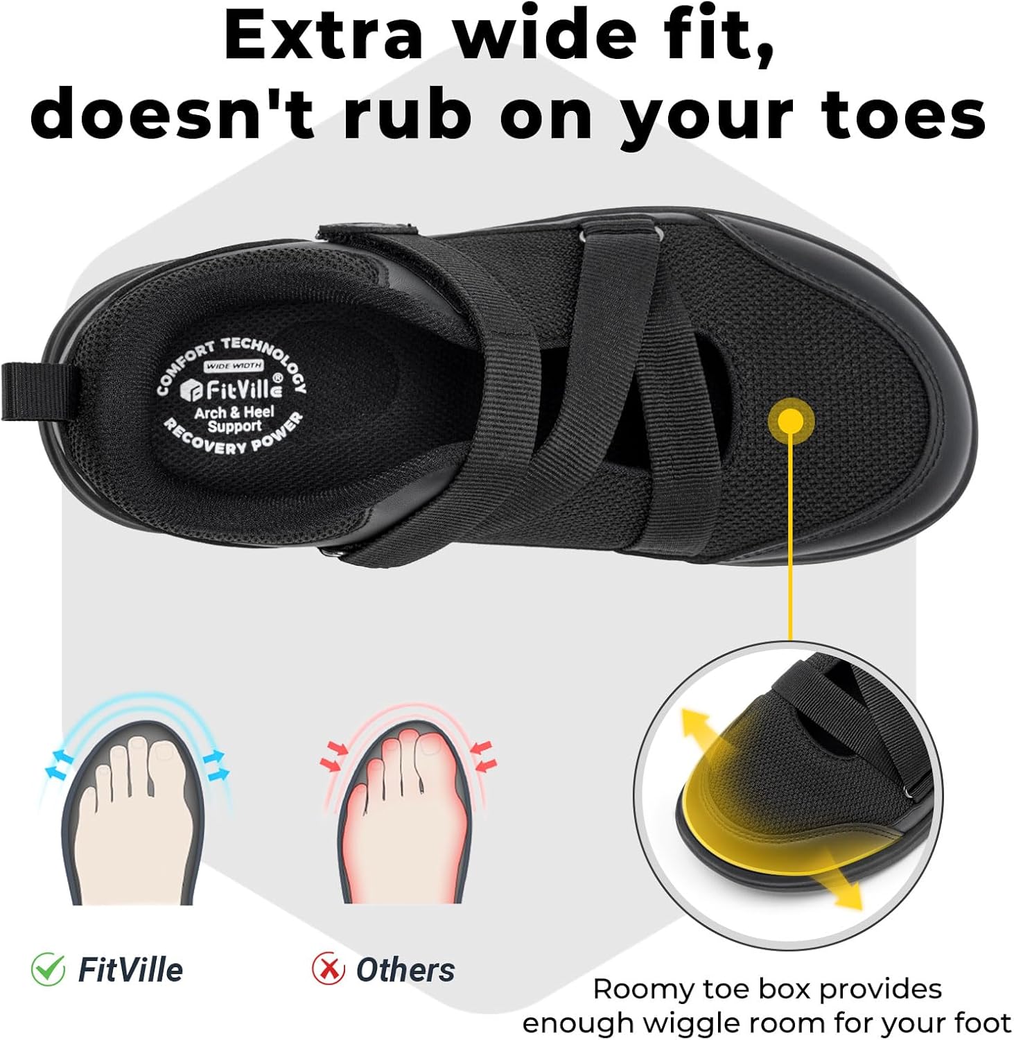 FitVille StepEZ Comfortable Walking Shoes for Women with Adjustable Strap for Swollen Feet Wide Diabetic Shoes Wide Width Orthopedic Shoes for Neuropathy - Image 4