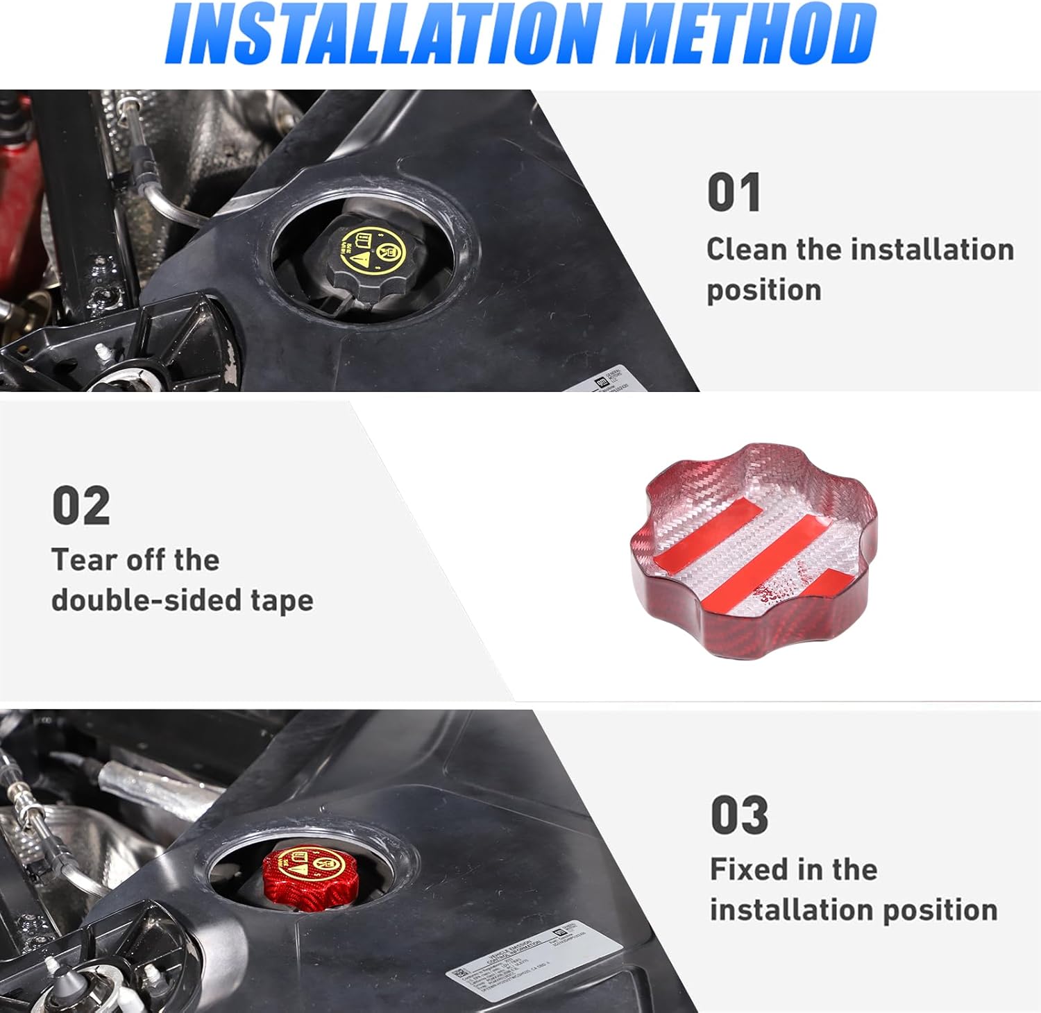 100% Real Carbon Fiber Engine Coolant Reservoir Cap Compatible with Chevrolet Corvette C7 2014-2019 Car Radiator Cap,Engine Radiator Cap Cover Accessories (Style C)