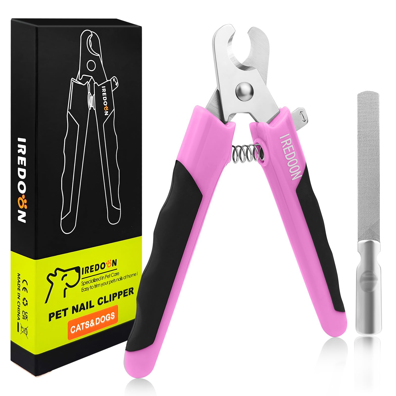 IREDOON Dog & Cat Nail Clippers, 4Cr13 Stainless Steel Razor Sharp Blade - Professional Pet Grooming Tool with Nail File, Small Hand Friendly & Non-Slip Grip (Pink) — image 1