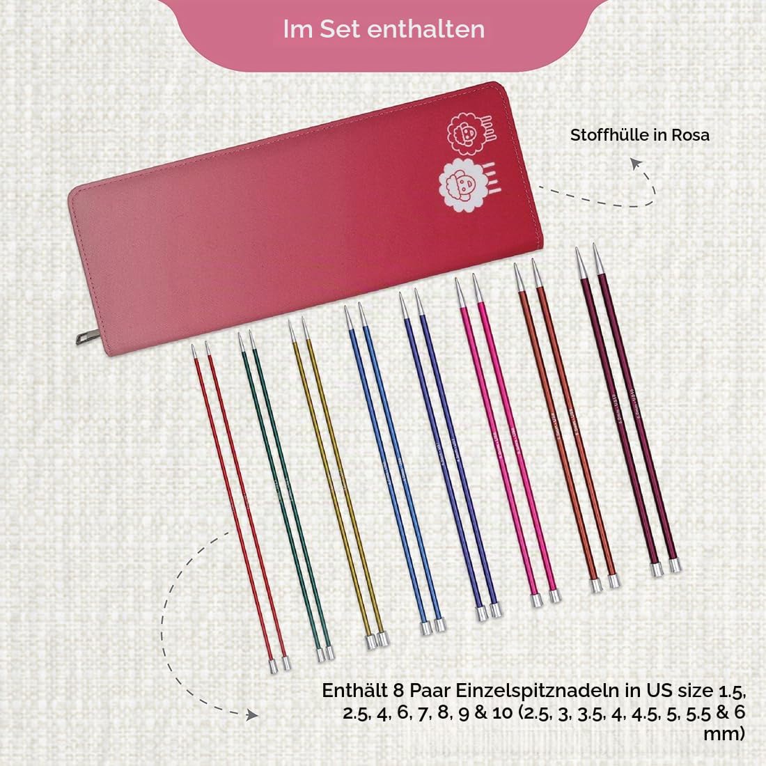 KnitPro Zing Deluxe Lange-Nadel-Set 16" (40cm) | 8 Größen (2,5 mm bis 6 mm)